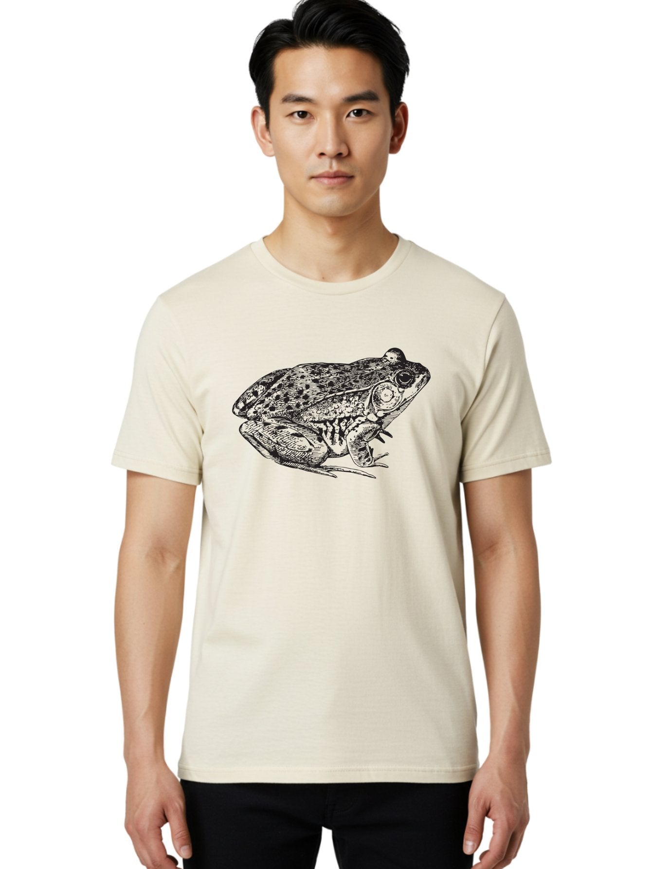 Frog-Illustration Men'S Graphic Tee, 100% Cotton, Comfortable Casual Summer Wear, Machine Washable, Frog, Toad, Amphibian, Illustration, Detailed Drawing, Wildlife Art, Nature, Animal, Black Lines Aad887 16
