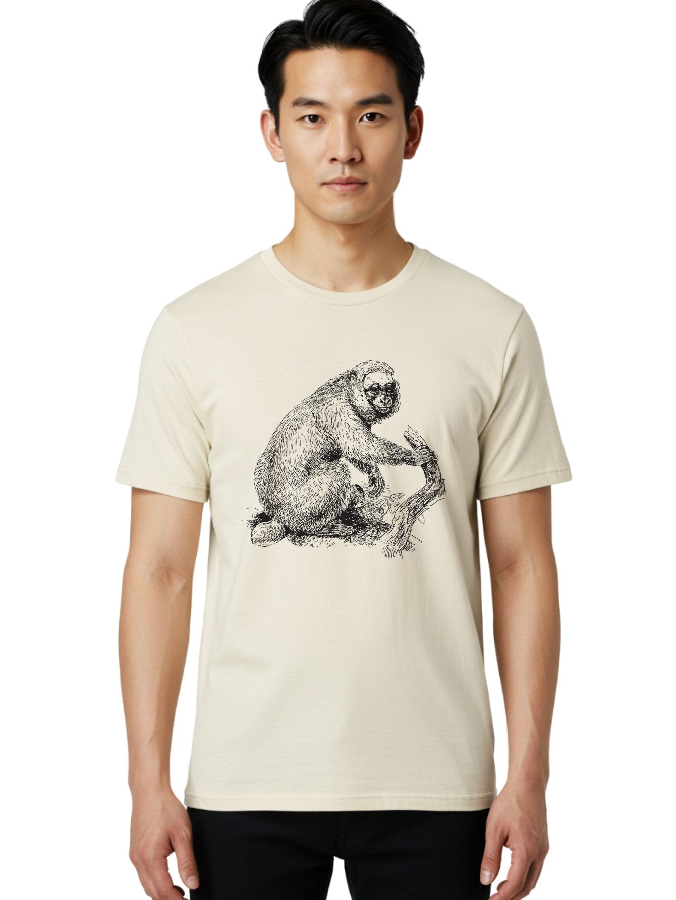 Gibbon Men'S Graphic Tee, 100% Cotton, Comfortable Casual Summer Wear, Machine Washable, Gorilla Illustration, Monkey Drawing, Primate Art, Wildlife Graphic, Furry Texture, Detailed Strokes, Wildlife Illustration Aad891 18