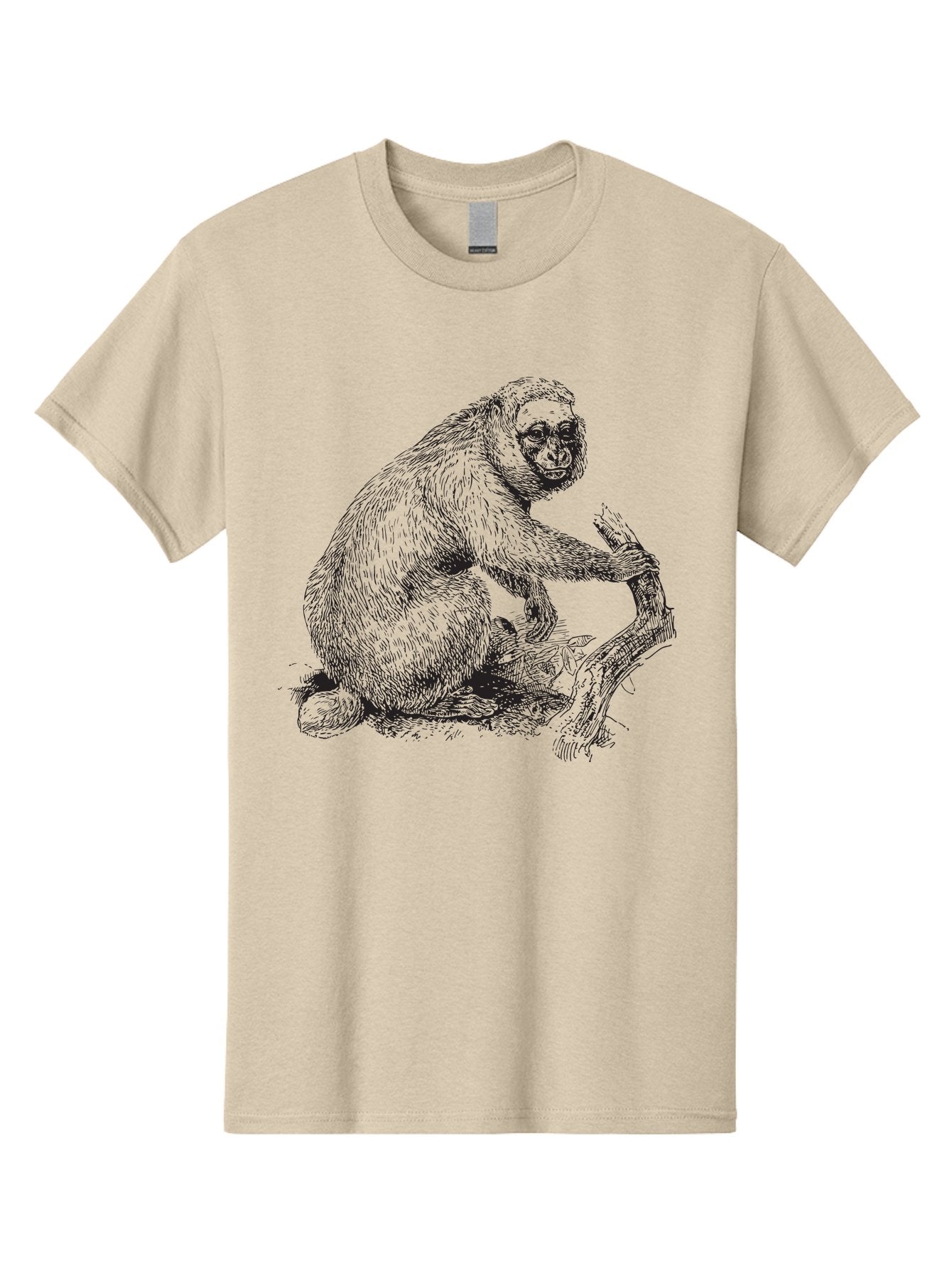 Gibbon Men'S Graphic Tee, 100% Cotton, Comfortable Casual Summer Wear, Machine Washable, Gorilla Illustration, Monkey Drawing, Primate Art, Wildlife Graphic, Furry Texture, Detailed Strokes, Wildlife Illustration Aad891