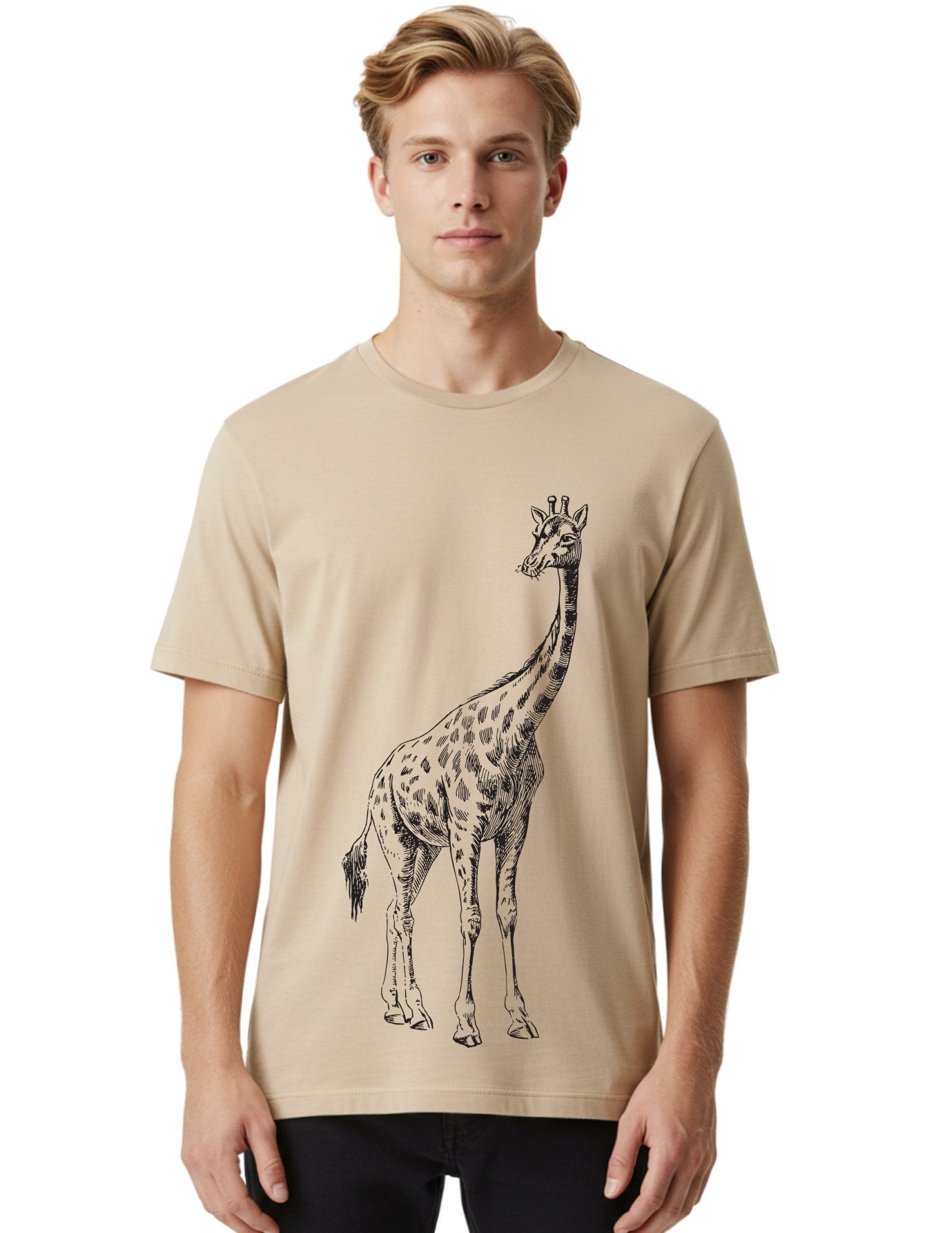 Giraffe-1 Men'S Graphic Tee, 100% Cotton, Comfortable Casual Summer Wear, Machine Washable, Giraffe Standing, Tall Animal, Wildlife, Spotted Fur, Long Neck, Safari, Exotic, Wild, Free Ranging, Tall Creature Aad892 30