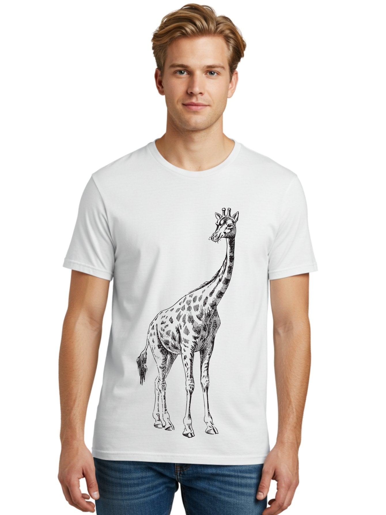 Giraffe-1 Men'S Graphic Tee, 100% Cotton, Comfortable Casual Summer Wear, Machine Washable, Giraffe Standing, Tall Animal, Wildlife, Spotted Fur, Long Neck, Safari, Exotic, Wild, Free Ranging, Tall Creature Aad892 28
