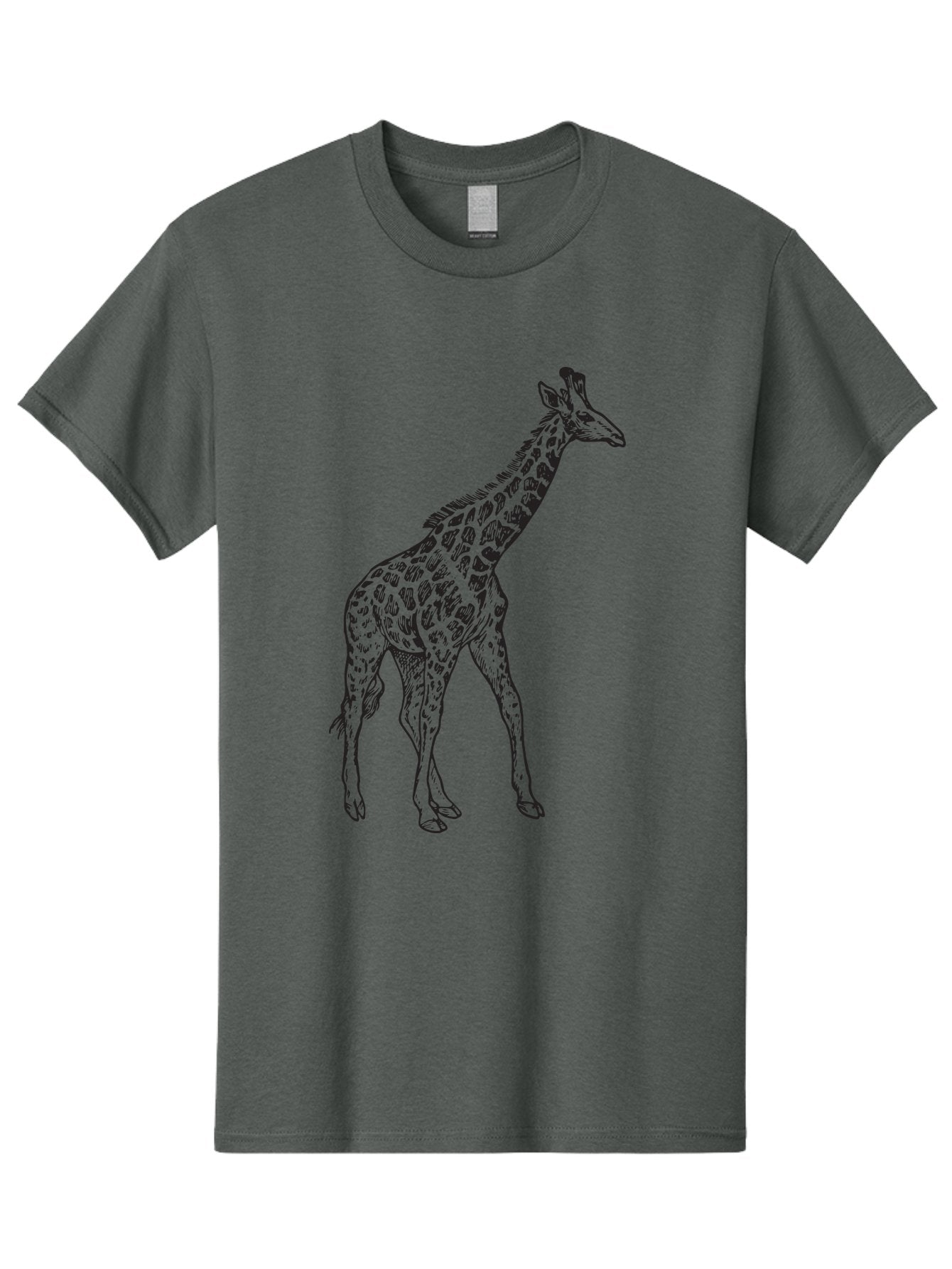 Giraffe Men'S Graphic Tee, 100% Cotton, Comfortable Casual Summer Wear, Machine Washable, Giraffe Illustration, Safari Animal, Wildlife Graphic, Spotted Fur, Tall Mammal, Cartoon Style, Simple Design, Black Outline Aad893