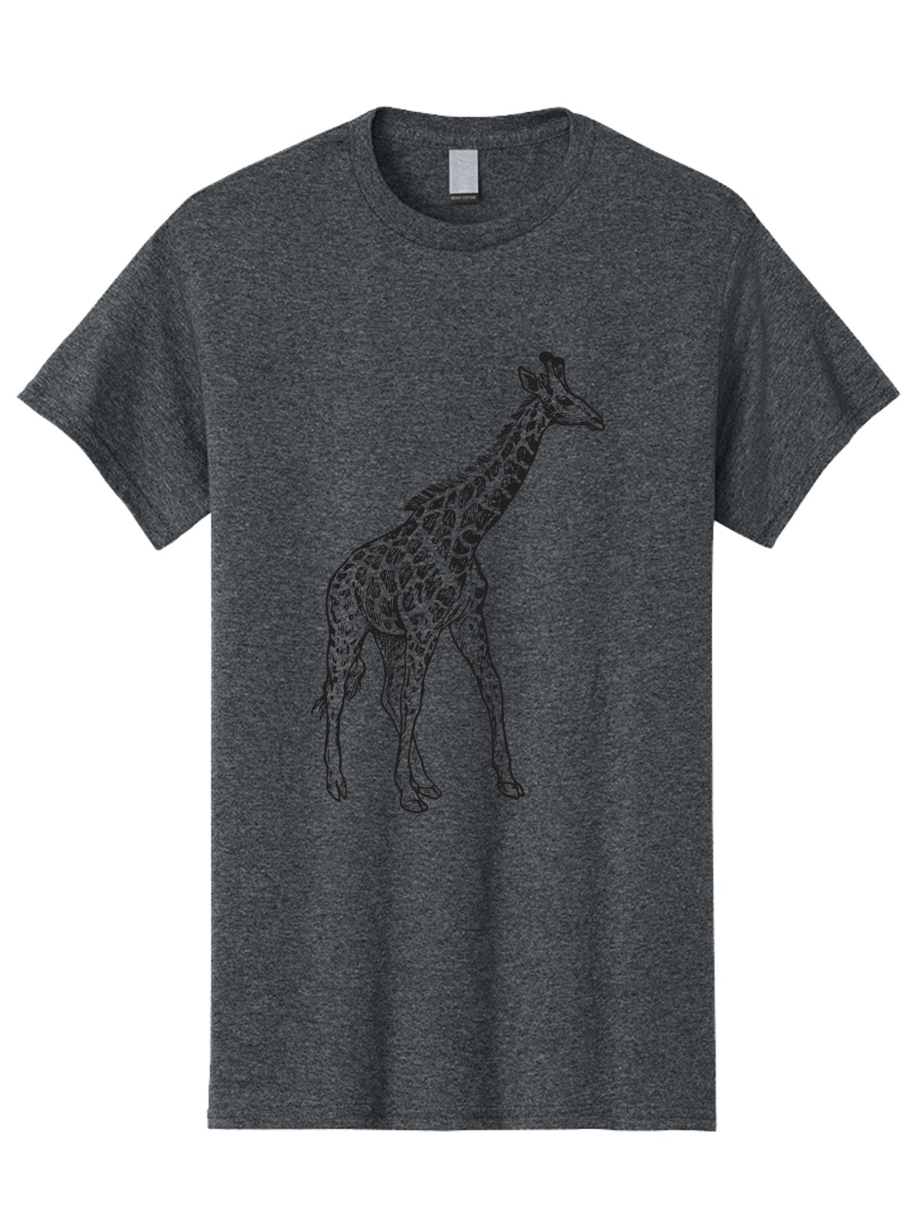 Giraffe Men'S Graphic Tee, 100% Cotton, Comfortable Casual Summer Wear, Machine Washable, Giraffe Illustration, Safari Animal, Wildlife Graphic, Spotted Fur, Tall Mammal, Cartoon Style, Simple Design, Black Outline Aad893