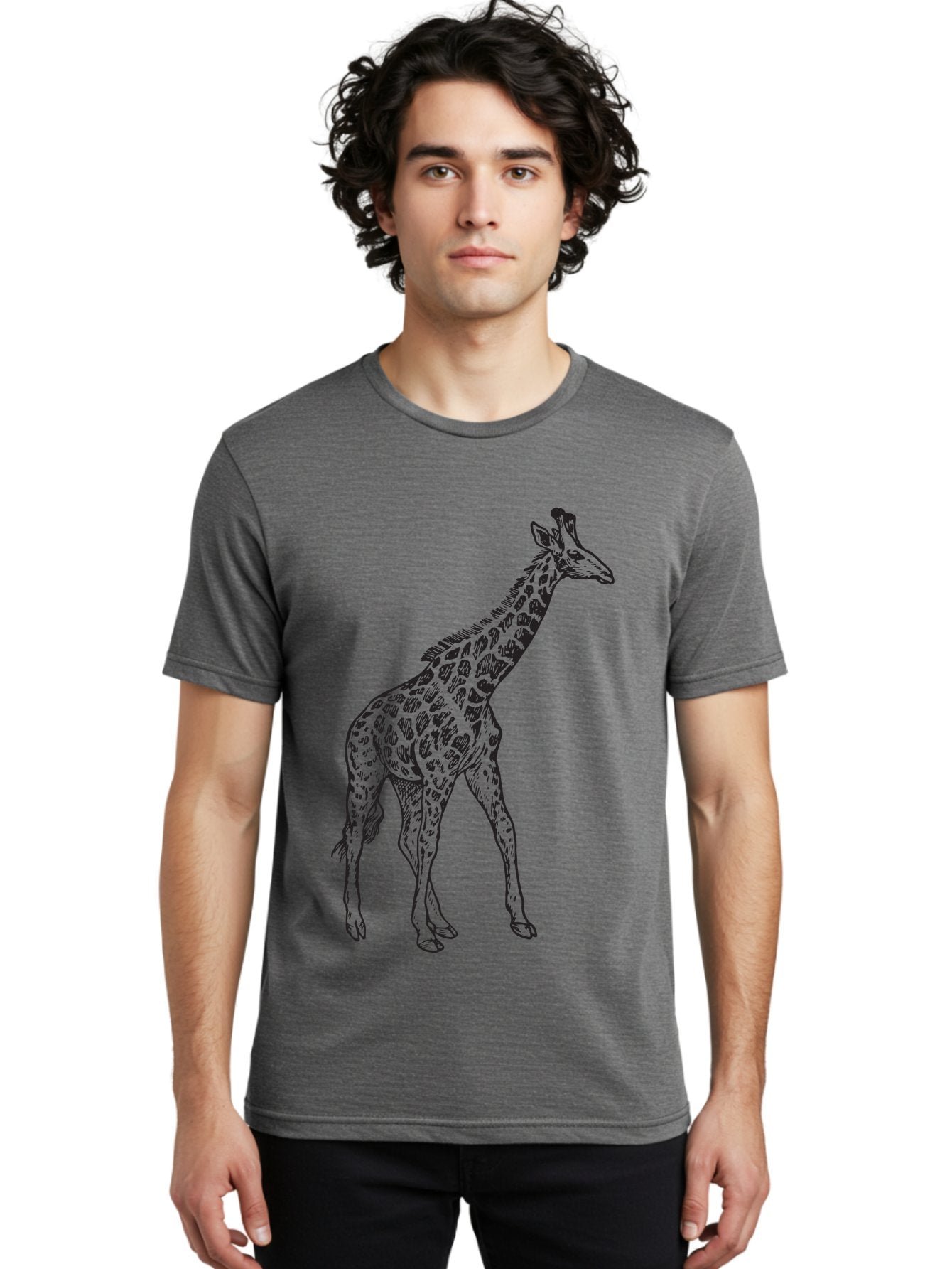 Giraffe Men'S Graphic Tee, 100% Cotton, Comfortable Casual Summer Wear, Machine Washable, Giraffe Illustration, Safari Animal, Wildlife Graphic, Spotted Fur, Tall Mammal, Cartoon Style, Simple Design, Black Outline Aad893 20