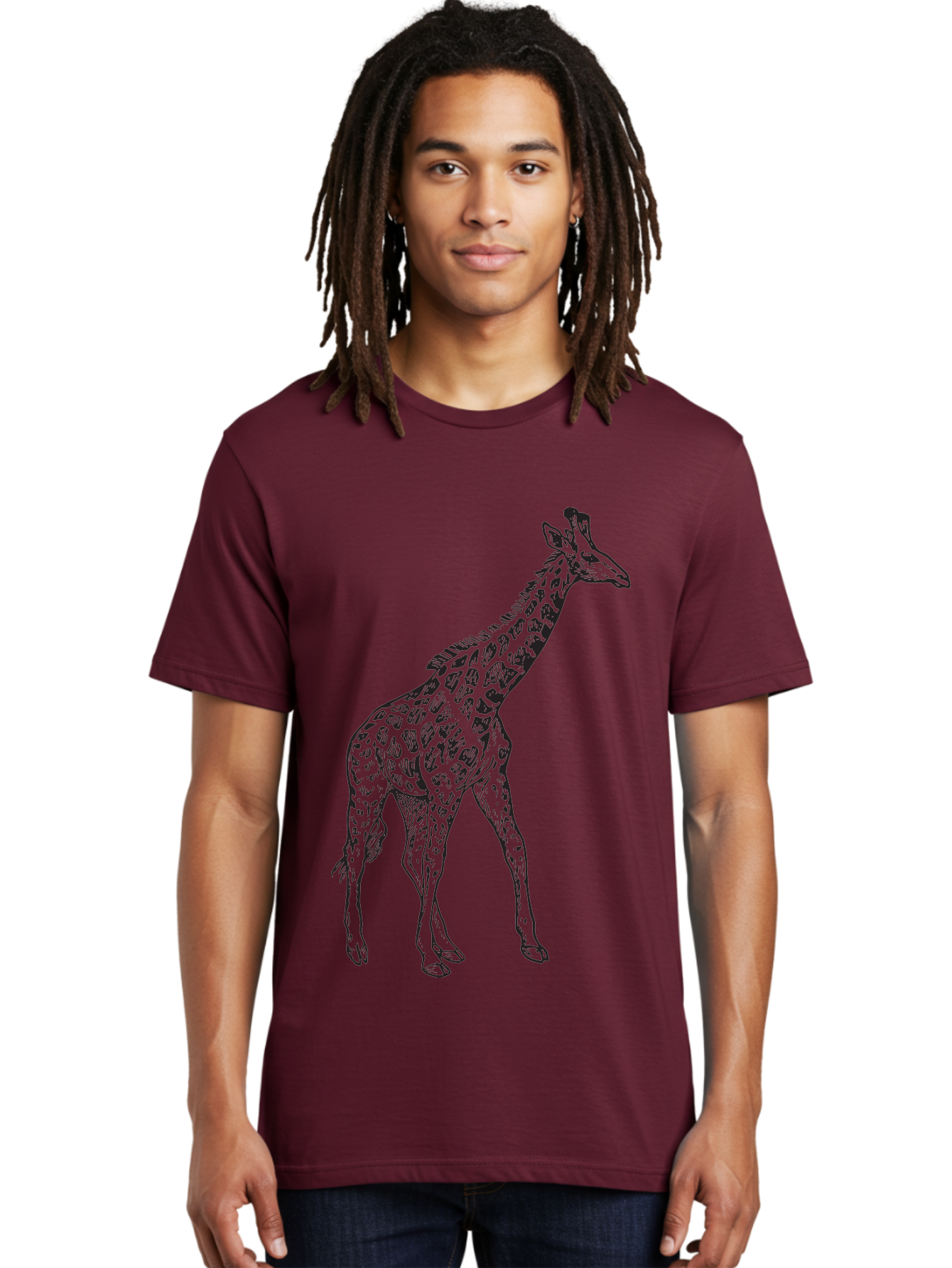 Giraffe Men'S Graphic Tee, 100% Cotton, Comfortable Casual Summer Wear, Machine Washable, Giraffe Illustration, Safari Animal, Wildlife Graphic, Spotted Fur, Tall Mammal, Cartoon Style, Simple Design, Black Outline Aad893 18