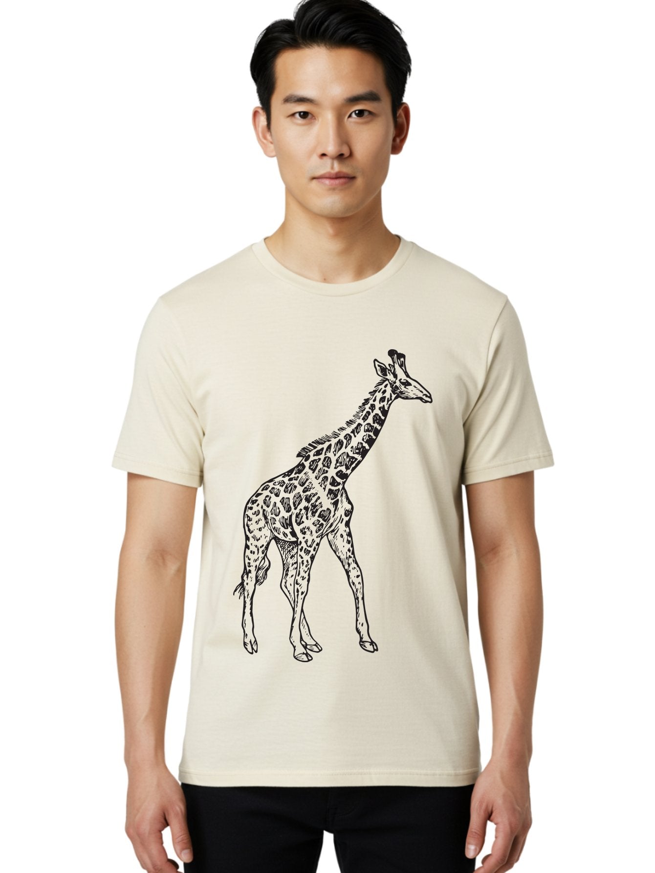 Giraffe Men'S Graphic Tee, 100% Cotton, Comfortable Casual Summer Wear, Machine Washable, Giraffe Illustration, Safari Animal, Wildlife Graphic, Spotted Fur, Tall Mammal, Cartoon Style, Simple Design, Black Outline Aad893 29