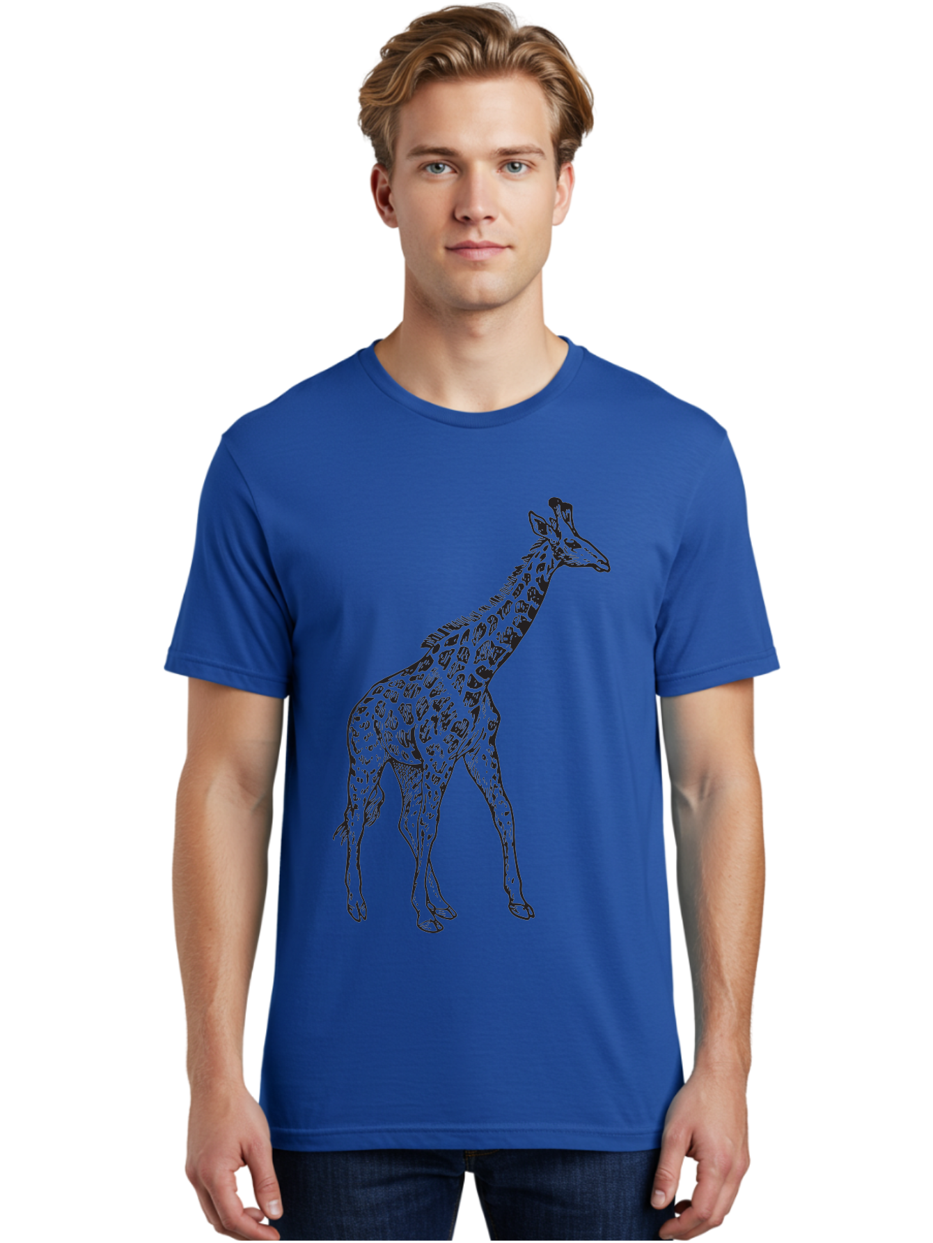 Giraffe Men'S Graphic Tee, 100% Cotton, Comfortable Casual Summer Wear, Machine Washable, Giraffe Illustration, Safari Animal, Wildlife Graphic, Spotted Fur, Tall Mammal, Cartoon Style, Simple Design, Black Outline Aad893 16