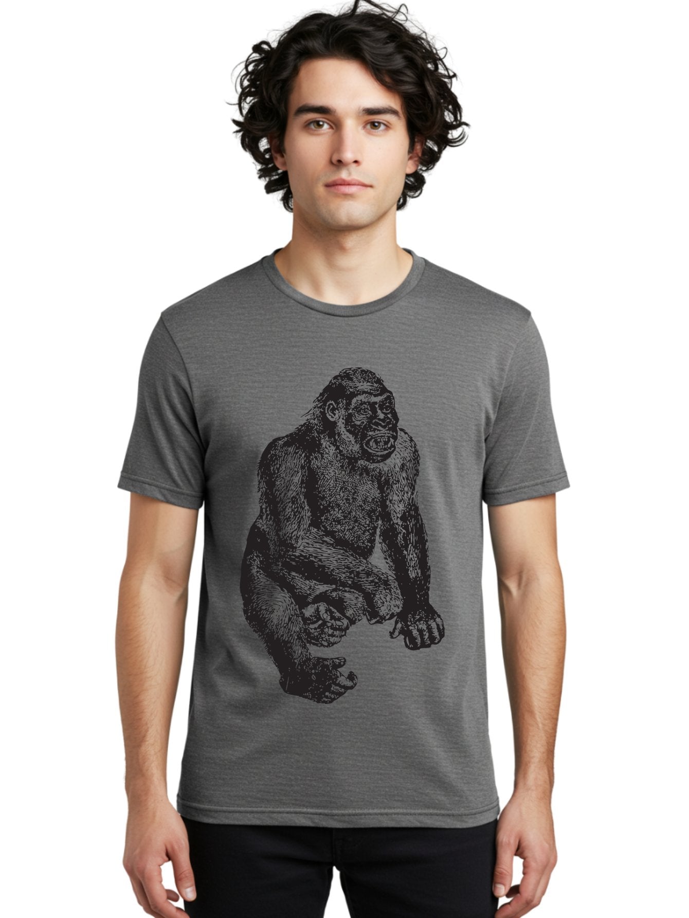 Gorilla Men'S Graphic Tee, 100% Cotton, Comfortable Casual Summer Wear, Machine Washable, Gorilla Illustration, Primate Art, Wildlife Graphic, Animal Design, Monkey Sketch, Wild Animal Portrait Aad894 20