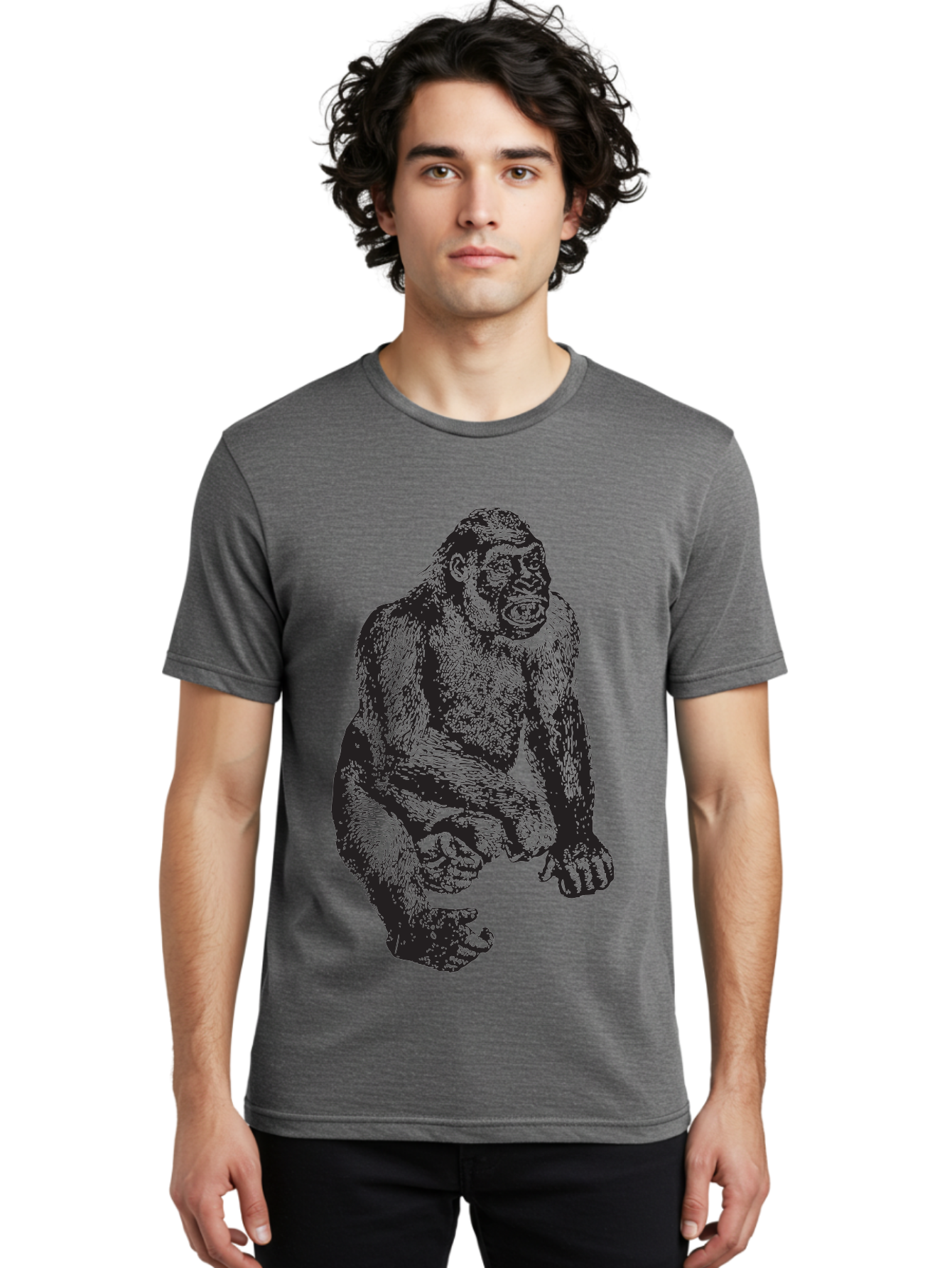 Gorilla Men'S Graphic Tee, 100% Cotton, Comfortable Casual Summer Wear, Machine Washable, Gorilla Illustration, Primate Art, Wildlife Graphic, Animal Design, Monkey Sketch, Wild Animal Portrait Aad894 30