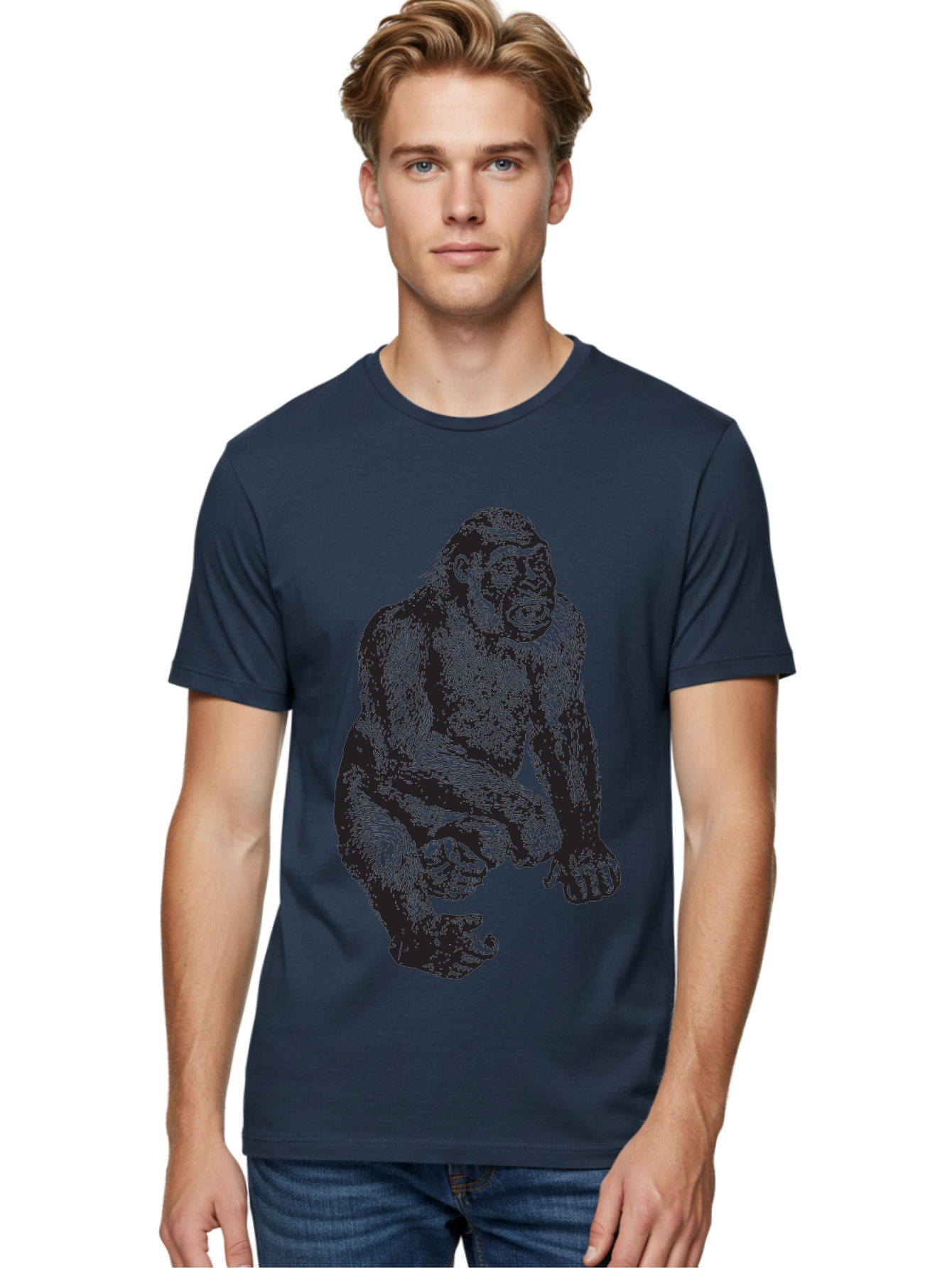Gorilla Men'S Graphic Tee, 100% Cotton, Comfortable Casual Summer Wear, Machine Washable, Gorilla Illustration, Primate Art, Wildlife Graphic, Animal Design, Monkey Sketch, Wild Animal Portrait Aad894 24