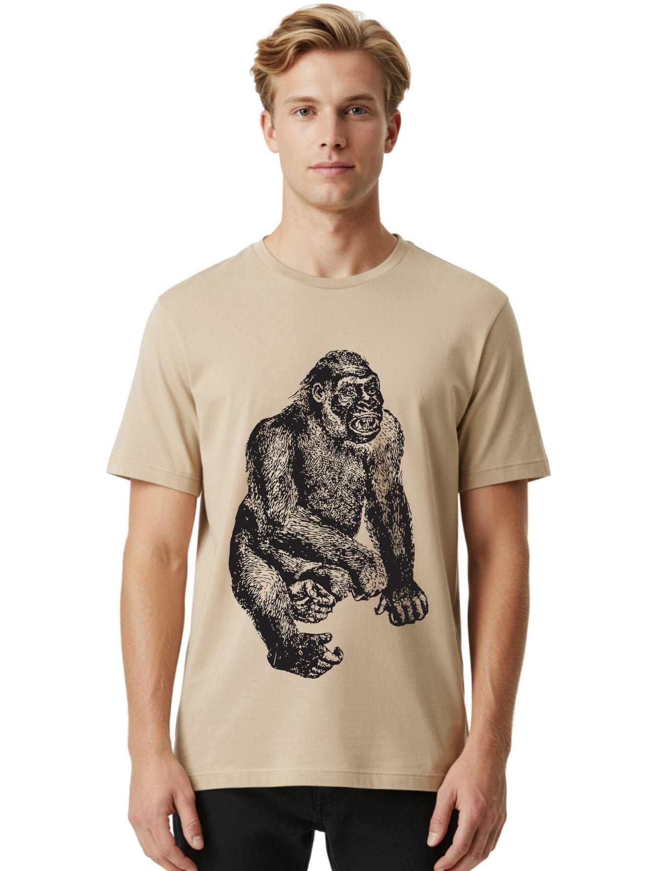 Gorilla Men'S Graphic Tee, 100% Cotton, Comfortable Casual Summer Wear, Machine Washable, Gorilla Illustration, Primate Art, Wildlife Graphic, Animal Design, Monkey Sketch, Wild Animal Portrait Aad894 30