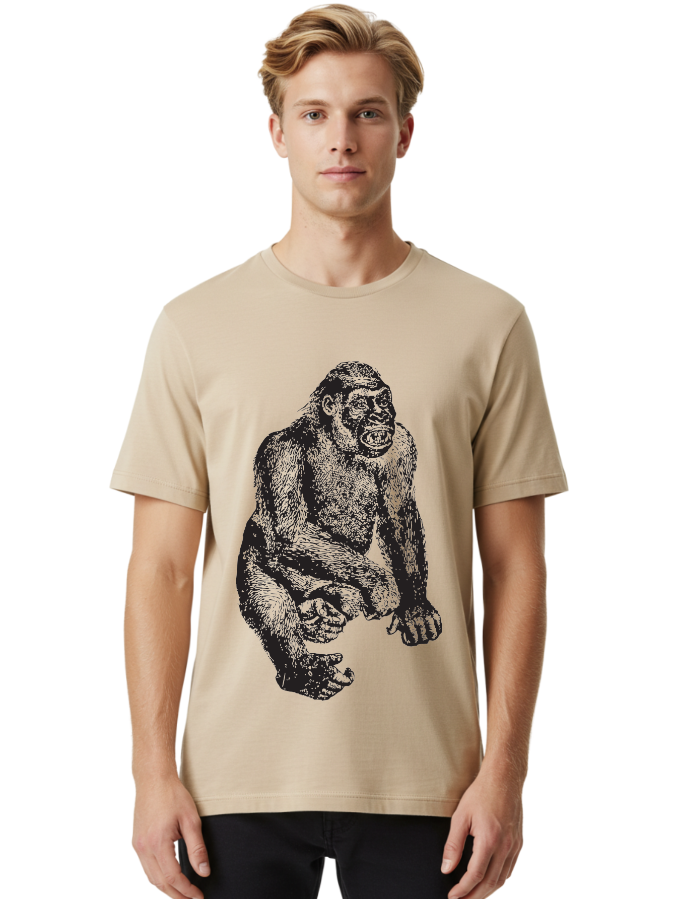 Gorilla Men'S Graphic Tee, 100% Cotton, Comfortable Casual Summer Wear, Machine Washable, Gorilla Illustration, Primate Art, Wildlife Graphic, Animal Design, Monkey Sketch, Wild Animal Portrait Aad894