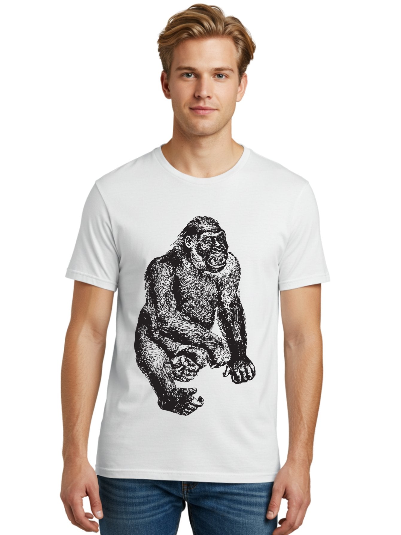 Gorilla Men'S Graphic Tee, 100% Cotton, Comfortable Casual Summer Wear, Machine Washable, Gorilla Illustration, Primate Art, Wildlife Graphic, Animal Design, Monkey Sketch, Wild Animal Portrait Aad894 25