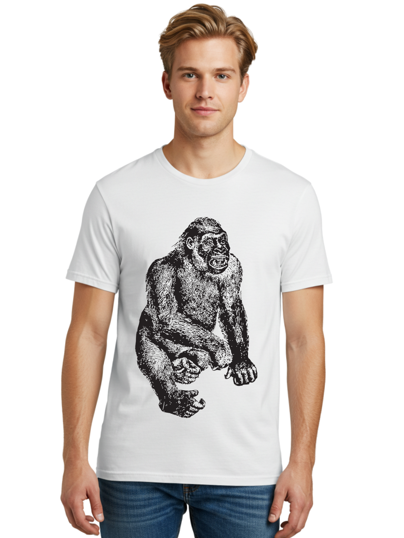 Gorilla Men'S Graphic Tee, 100% Cotton, Comfortable Casual Summer Wear, Machine Washable, Gorilla Illustration, Primate Art, Wildlife Graphic, Animal Design, Monkey Sketch, Wild Animal Portrait Aad894 12