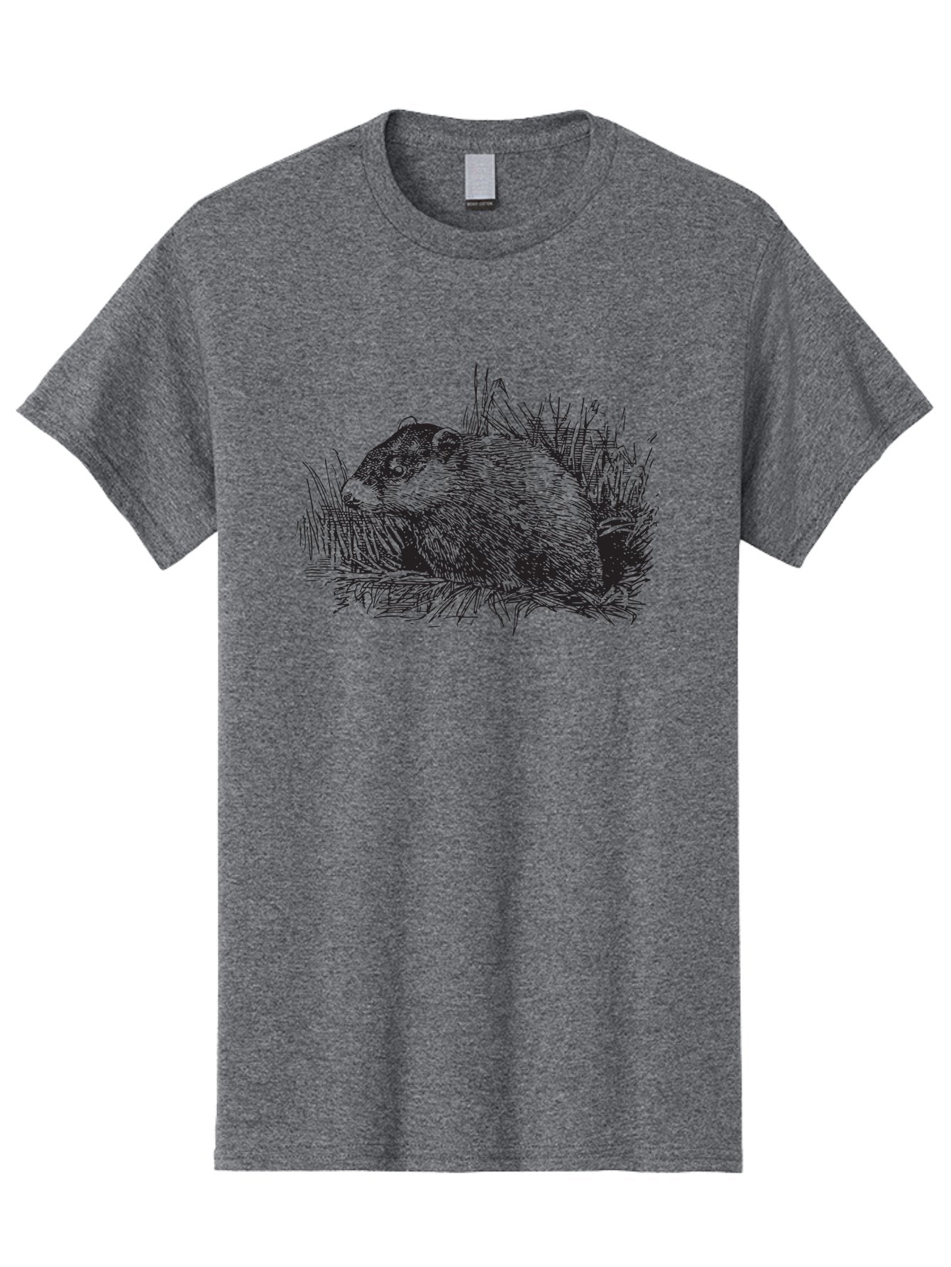 Groundhog-In-Grass Men'S Graphic Tee, 100% Cotton, Comfortable Casual Summer Wear, Machine Washable, Groundhog In Grass, Wildlife Illustration, Rodent Artwork, Black And White Drawing, Furry Animal, Hatching Season, Springtime Symbol, Aad895 10