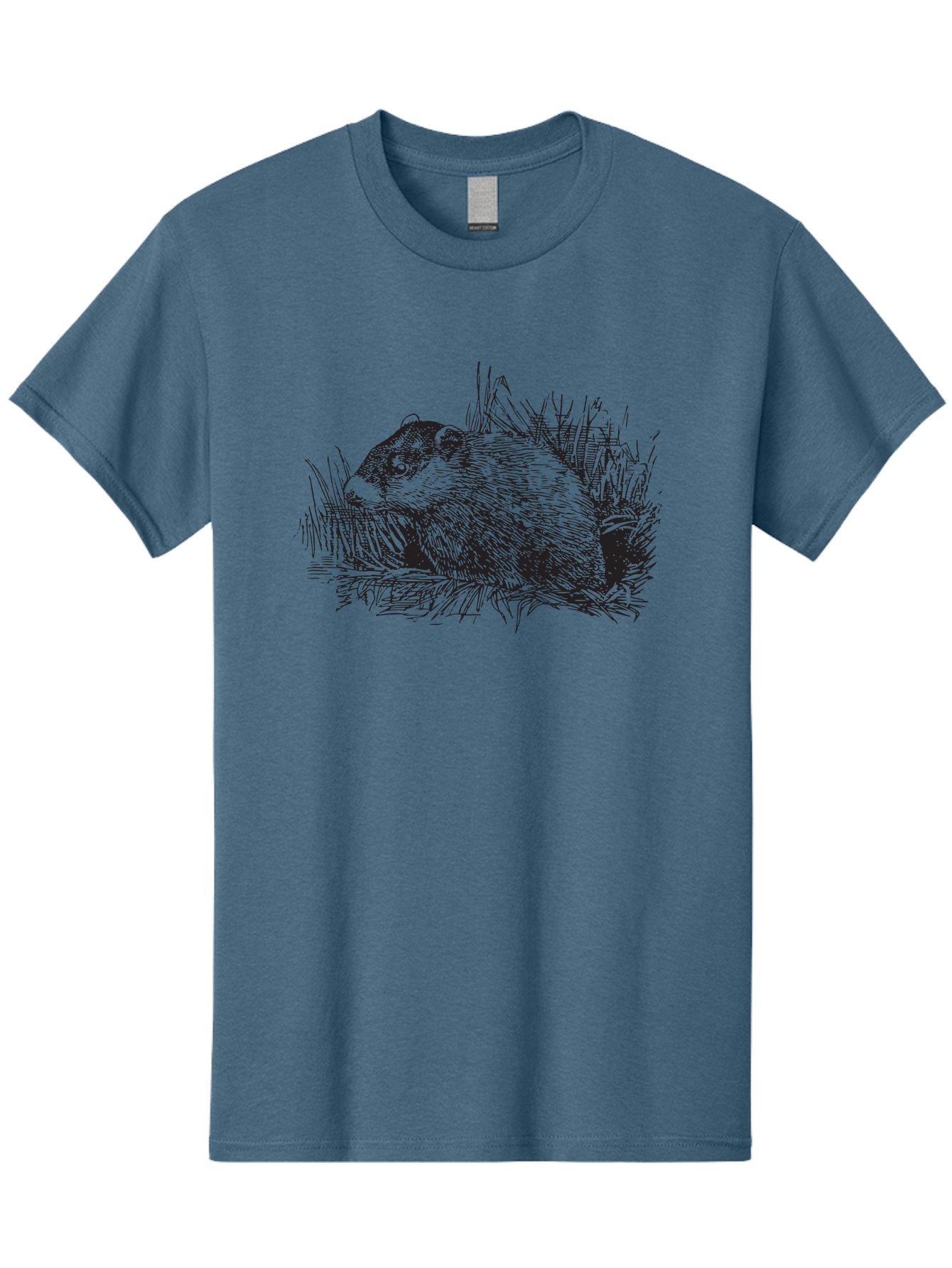 Groundhog-In-Grass Men'S Graphic Tee, 100% Cotton, Comfortable Casual Summer Wear, Machine Washable, Groundhog In Grass, Wildlife Illustration, Rodent Artwork, Black And White Drawing, Furry Animal, Hatching Season, Springtime Symbol, Aad895