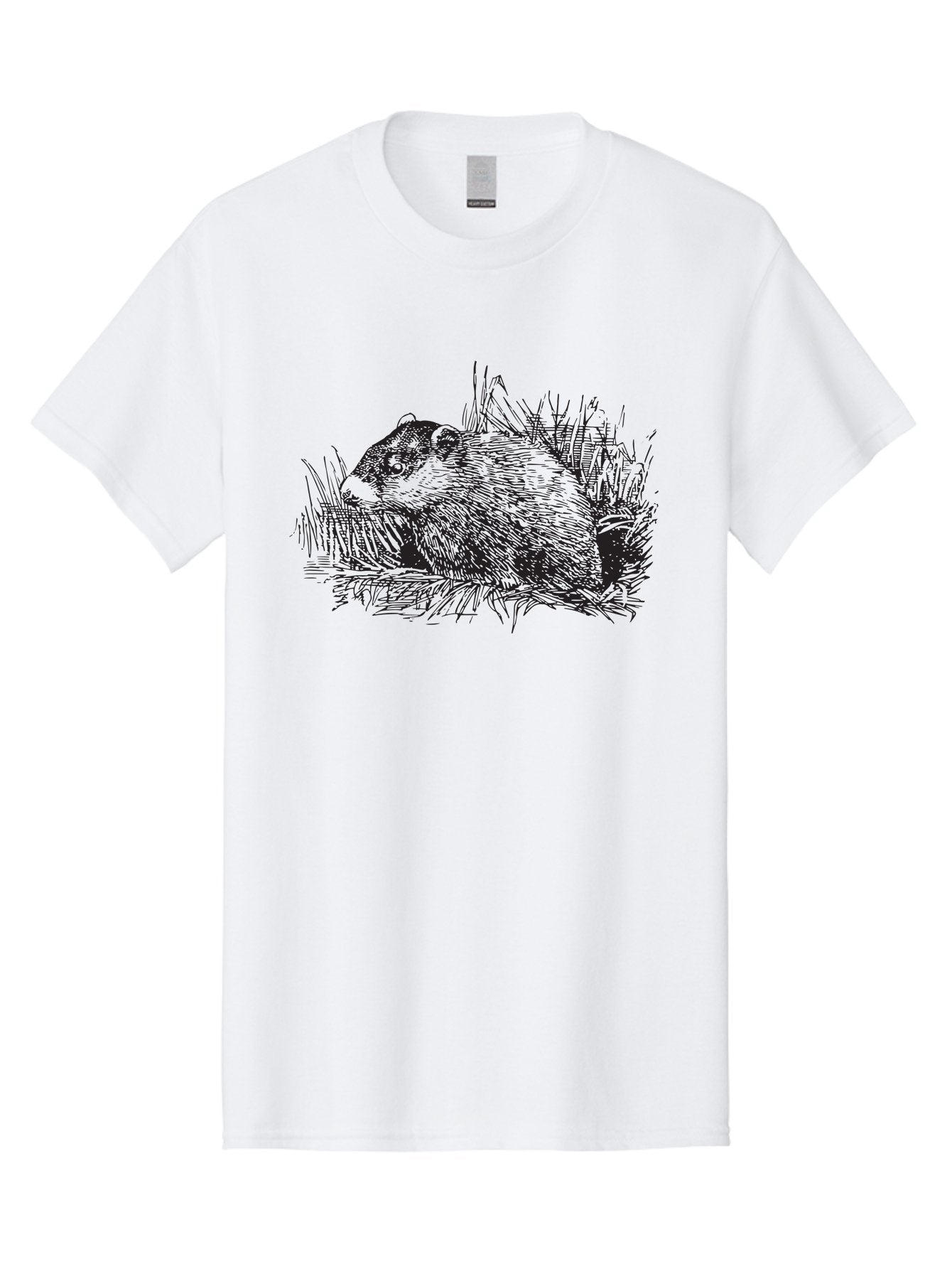 Groundhog-In-Grass Men'S Graphic Tee, 100% Cotton, Comfortable Casual Summer Wear, Machine Washable, Groundhog In Grass, Wildlife Illustration, Rodent Artwork, Black And White Drawing, Furry Animal, Hatching Season, Springtime Symbol, Aad895 14