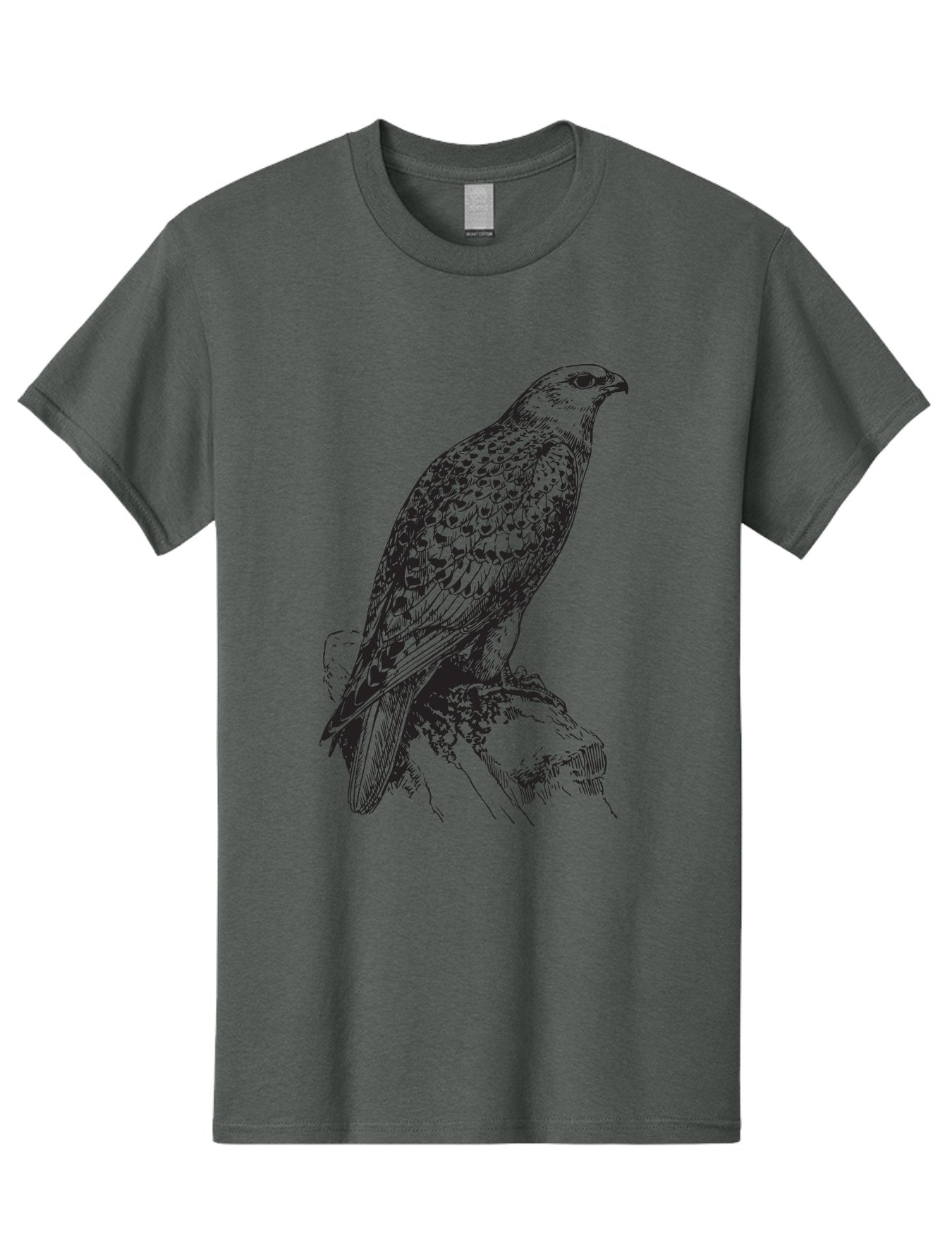 Hawk Men'S Graphic Tee, 100% Cotton, Comfortable Casual Summer Wear, Machine Washable, Bird Of Prey, Hawk Illustration, Spotted Feathers, Sharp Beak, Perched On Branch, Wildlife Art, Raptor, Engraving Style, Majestic Bird, Nature Design Aad896 14