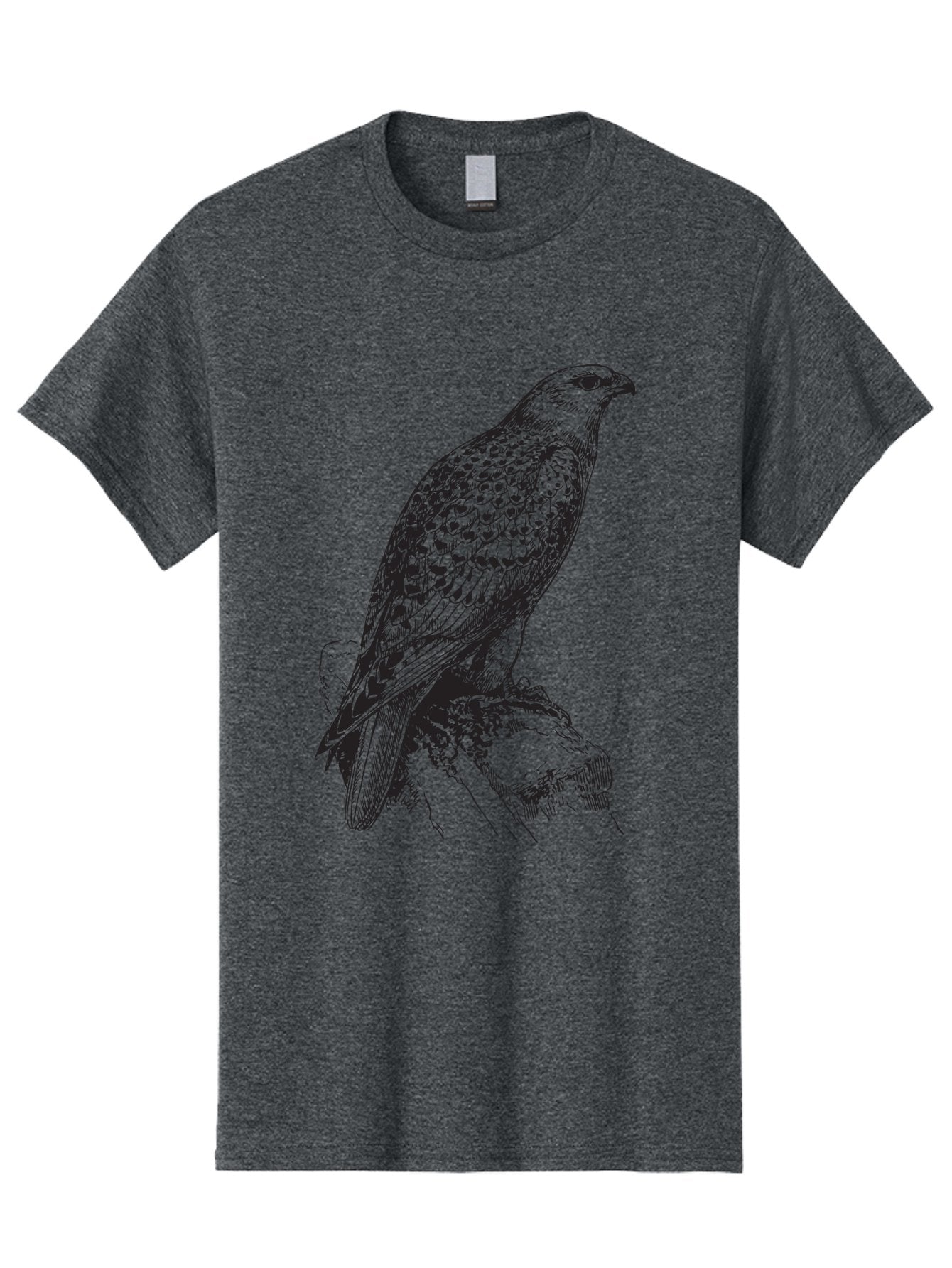 Hawk Men'S Graphic Tee, 100% Cotton, Comfortable Casual Summer Wear, Machine Washable, Bird Of Prey, Hawk Illustration, Spotted Feathers, Sharp Beak, Perched On Branch, Wildlife Art, Raptor, Engraving Style, Majestic Bird, Nature Design Aad896 13