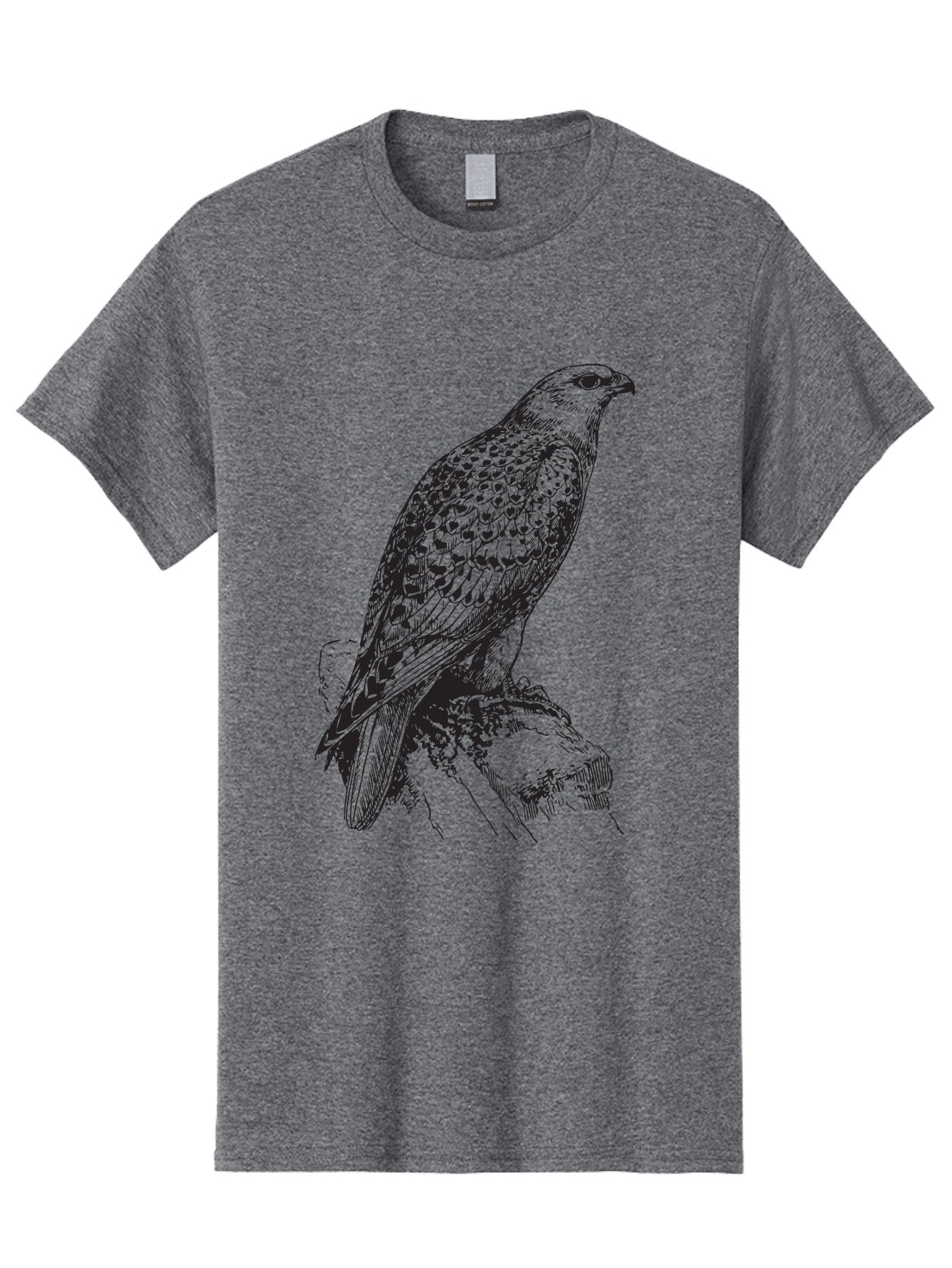 Hawk Men'S Graphic Tee, 100% Cotton, Comfortable Casual Summer Wear, Machine Washable, Bird Of Prey, Hawk Illustration, Spotted Feathers, Sharp Beak, Perched On Branch, Wildlife Art, Raptor, Engraving Style, Majestic Bird, Nature Design Aad896
