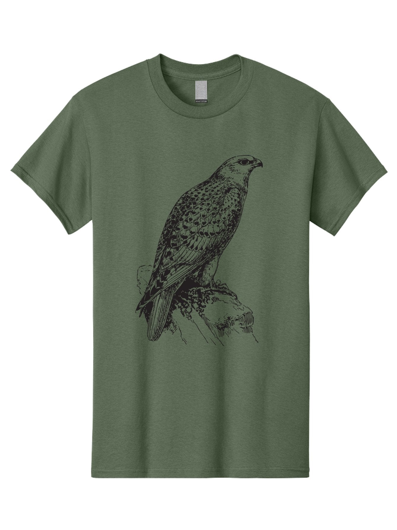 Hawk Men'S Graphic Tee, 100% Cotton, Comfortable Casual Summer Wear, Machine Washable, Bird Of Prey, Hawk Illustration, Spotted Feathers, Sharp Beak, Perched On Branch, Wildlife Art, Raptor, Engraving Style, Majestic Bird, Nature Design Aad896 11