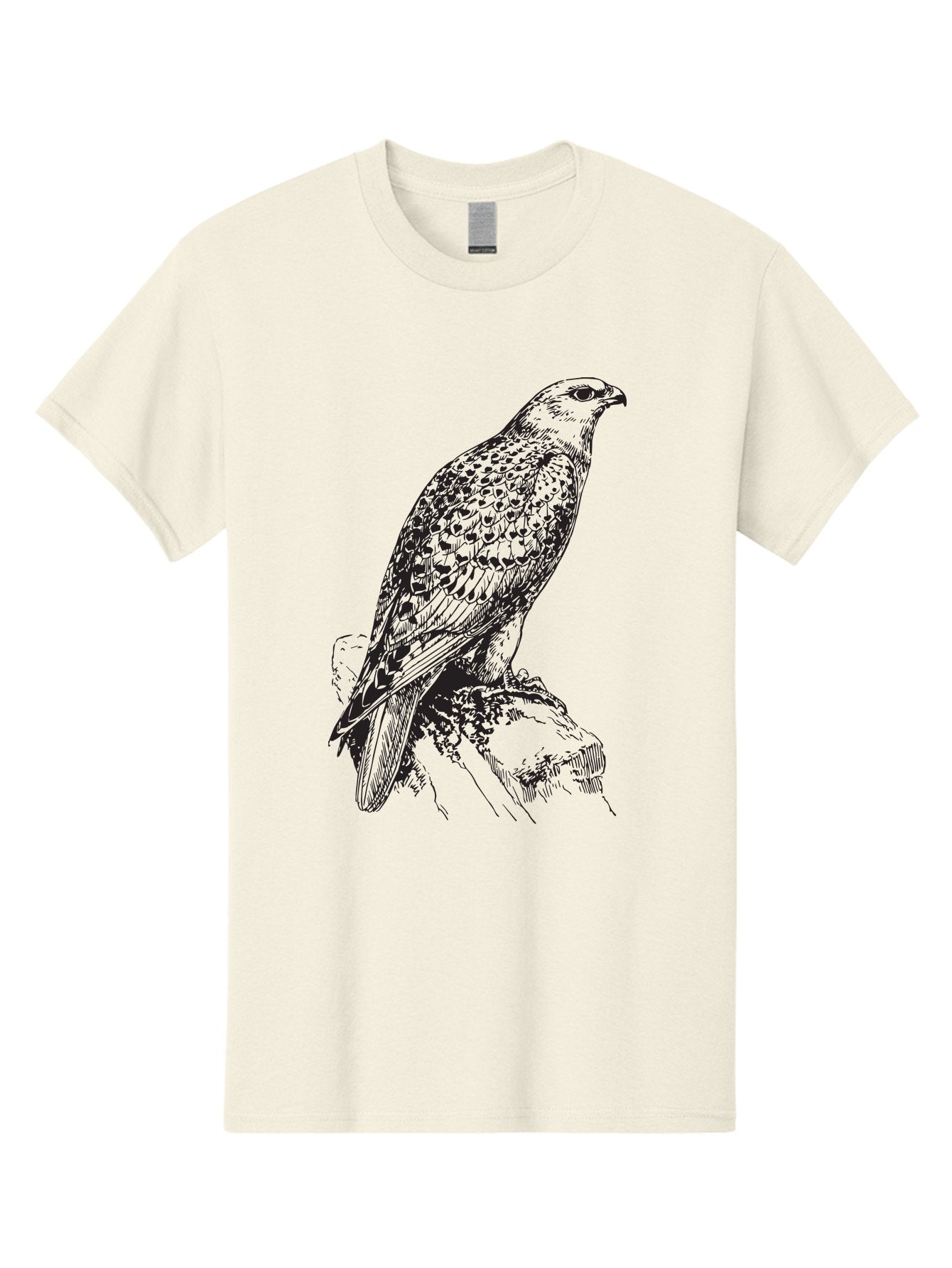 Hawk Men'S Graphic Tee, 100% Cotton, Comfortable Casual Summer Wear, Machine Washable, Bird Of Prey, Hawk Illustration, Spotted Feathers, Sharp Beak, Perched On Branch, Wildlife Art, Raptor, Engraving Style, Majestic Bird, Nature Design Aad896 9
