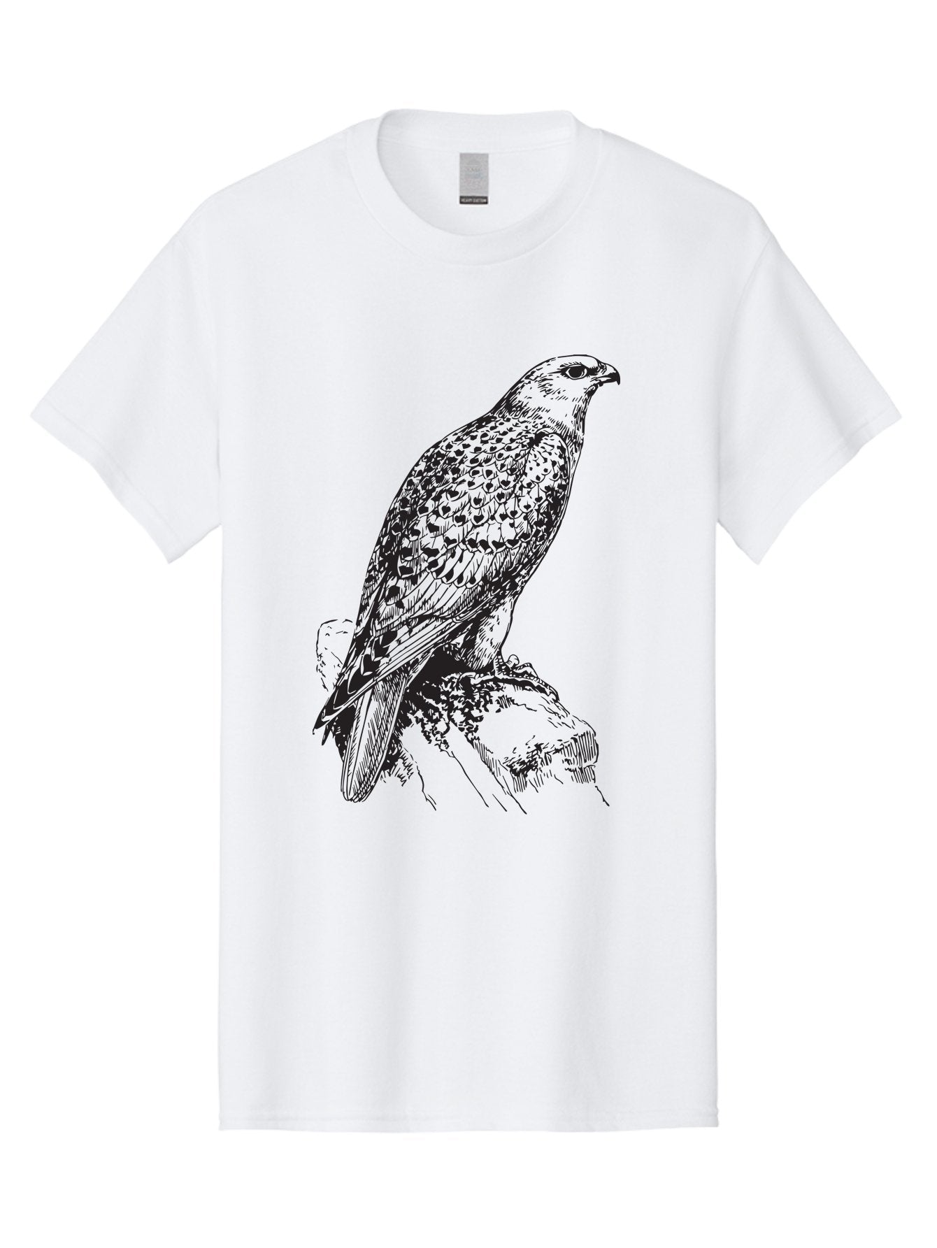 Hawk Men'S Graphic Tee, 100% Cotton, Comfortable Casual Summer Wear, Machine Washable, Bird Of Prey, Hawk Illustration, Spotted Feathers, Sharp Beak, Perched On Branch, Wildlife Art, Raptor, Engraving Style, Majestic Bird, Nature Design Aad896 10