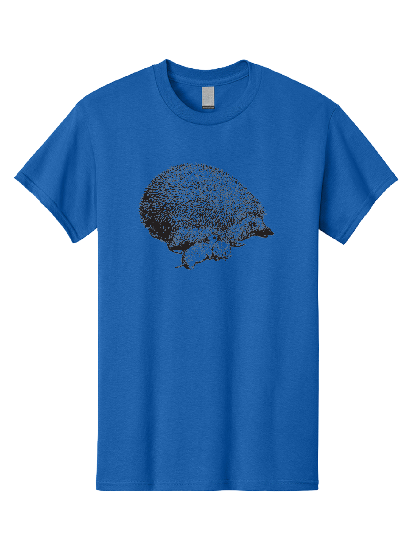 Hedgehog-With-Babies Men'S Graphic Tee, 100% Cotton, Comfortable Casual Summer Wear, Machine Washable, Hedgehog With Babies, Wildlife Illustration, Spiky Texture, Motherly Love, Forest Creatures, Black And Green, Detailed Artwork, Quills Aad897 25