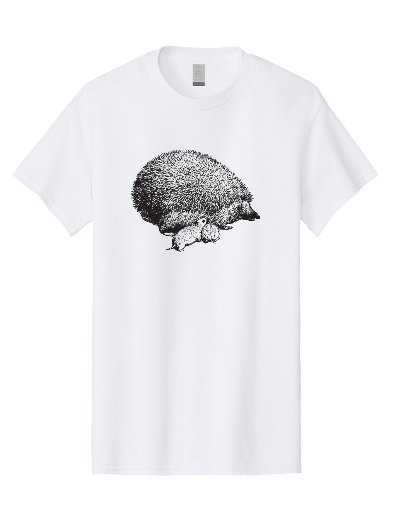 Hedgehog-With-Babies Men'S Graphic Tee, 100% Cotton, Comfortable Casual Summer Wear, Machine Washable, Hedgehog With Babies, Wildlife Illustration, Spiky Texture, Motherly Love, Forest Creatures, Black And Green, Detailed Artwork, Quills Aad897 11