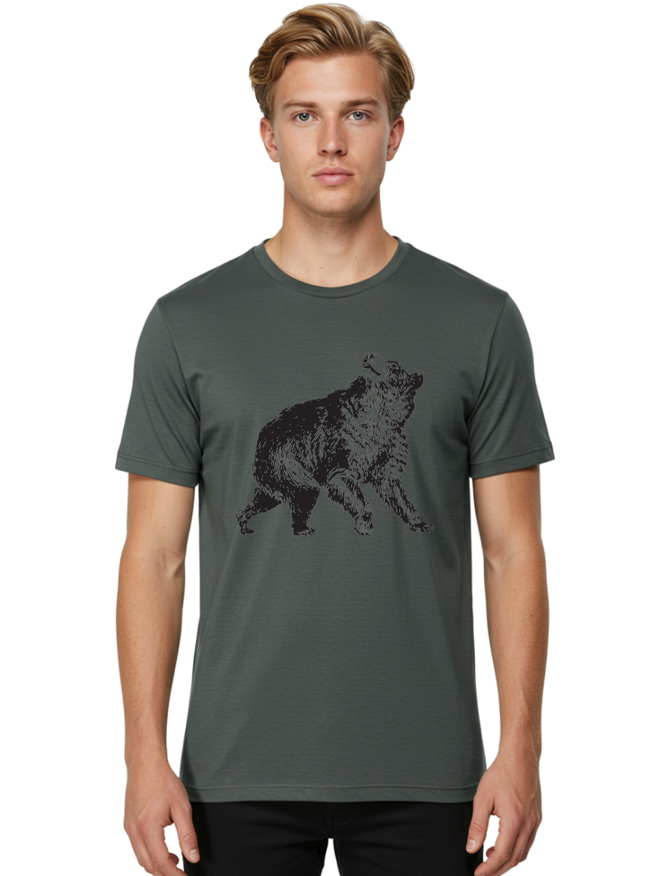 Howling-Wolf Men'S Graphic Tee, 100% Cotton, Comfortable Casual Summer Wear, Machine Washable, Bear Howling, Wild Animal, Wildlife Conservation, Furry Mammal, Roaring Bear, Animal Illustration, Wildlife Art Aad899 16
