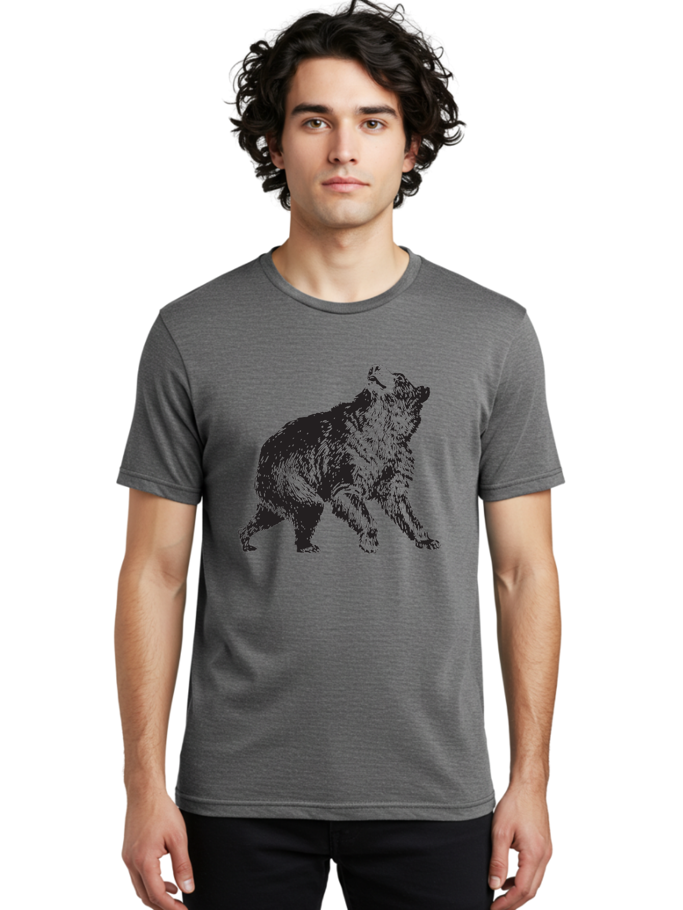 Howling-Wolf Men'S Graphic Tee, 100% Cotton, Comfortable Casual Summer Wear, Machine Washable, Bear Howling, Wild Animal, Wildlife Conservation, Furry Mammal, Roaring Bear, Animal Illustration, Wildlife Art Aad899 30