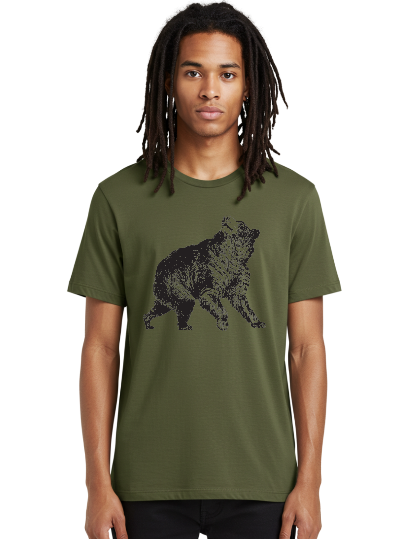 Howling-Wolf Men'S Graphic Tee, 100% Cotton, Comfortable Casual Summer Wear, Machine Washable, Bear Howling, Wild Animal, Wildlife Conservation, Furry Mammal, Roaring Bear, Animal Illustration, Wildlife Art Aad899