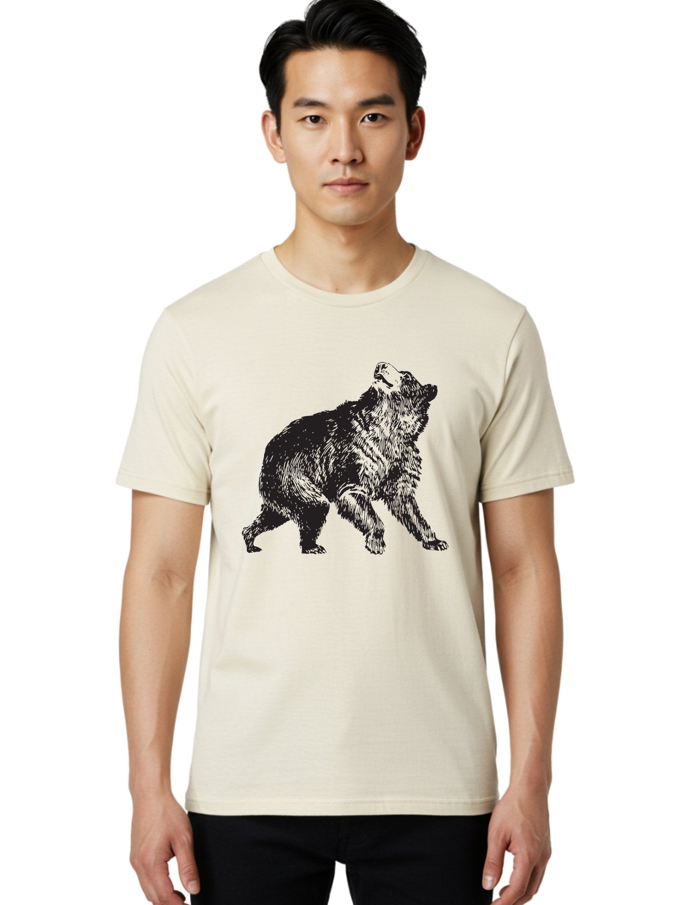 Howling-Wolf Men'S Graphic Tee, 100% Cotton, Comfortable Casual Summer Wear, Machine Washable, Bear Howling, Wild Animal, Wildlife Conservation, Furry Mammal, Roaring Bear, Animal Illustration, Wildlife Art Aad899 29