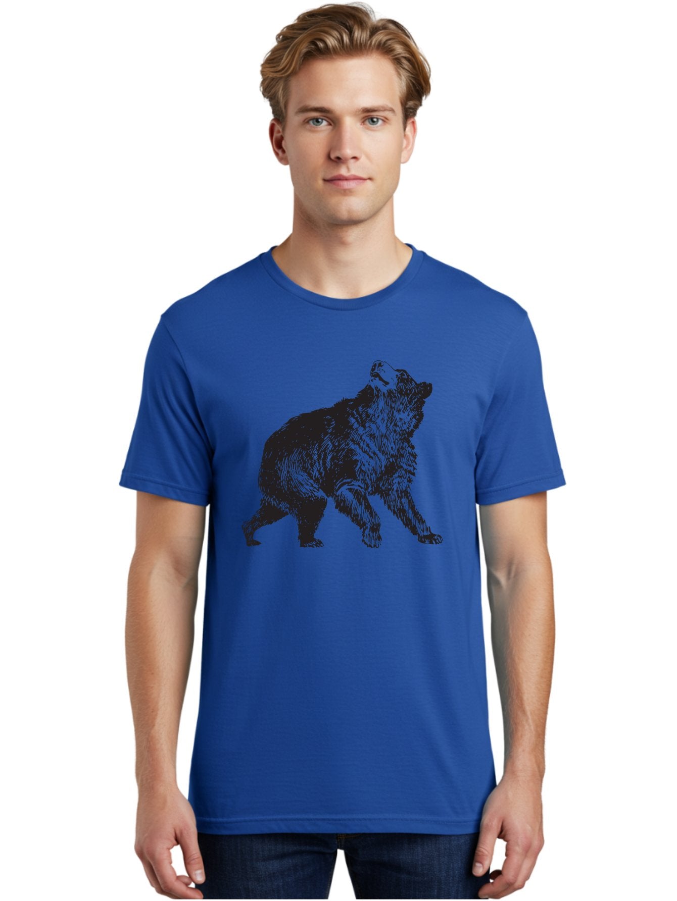 Howling-Wolf Men'S Graphic Tee, 100% Cotton, Comfortable Casual Summer Wear, Machine Washable, Bear Howling, Wild Animal, Wildlife Conservation, Furry Mammal, Roaring Bear, Animal Illustration, Wildlife Art Aad899 18