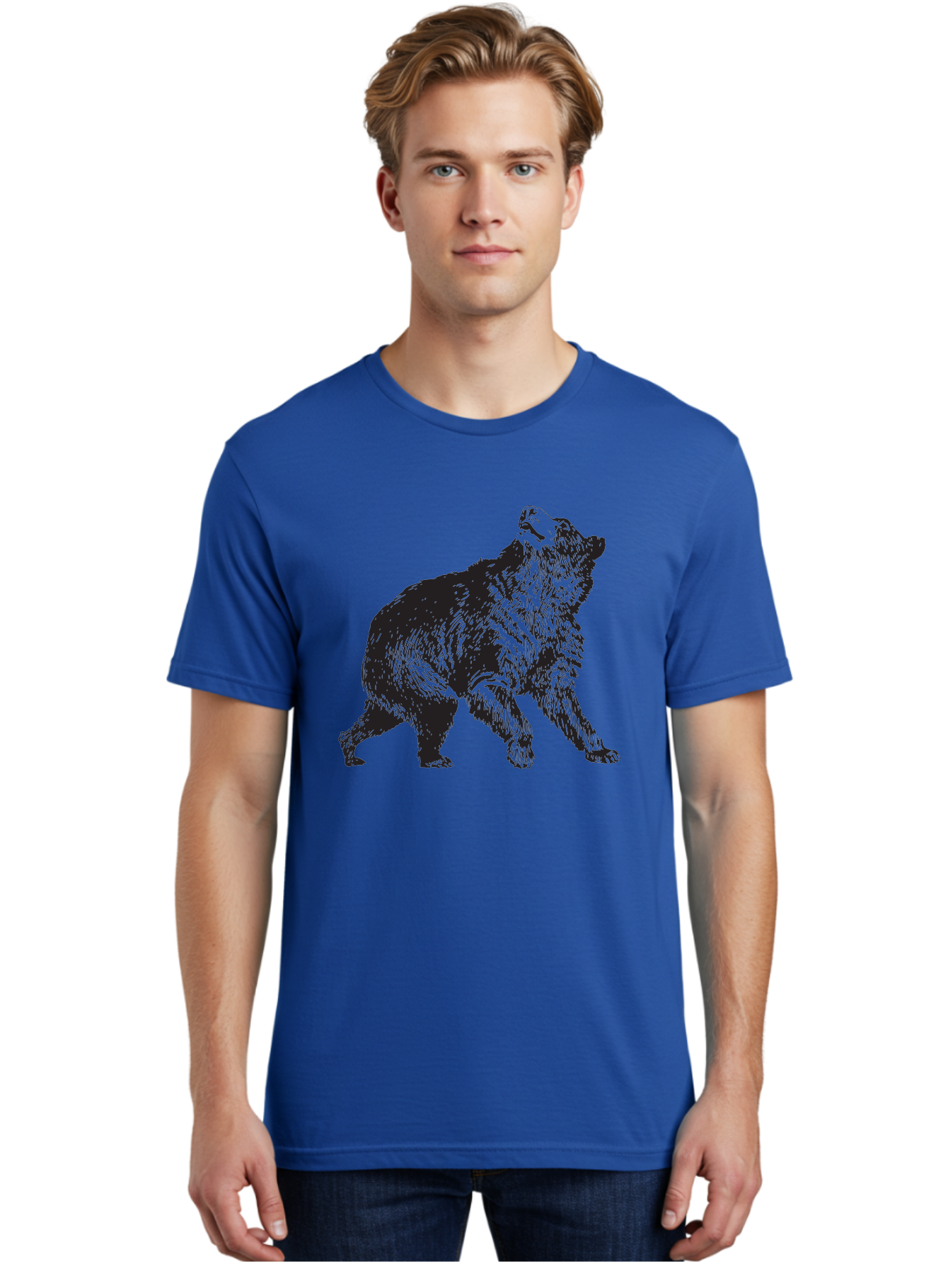 Howling-Wolf Men'S Graphic Tee, 100% Cotton, Comfortable Casual Summer Wear, Machine Washable, Bear Howling, Wild Animal, Wildlife Conservation, Furry Mammal, Roaring Bear, Animal Illustration, Wildlife Art Aad899 24