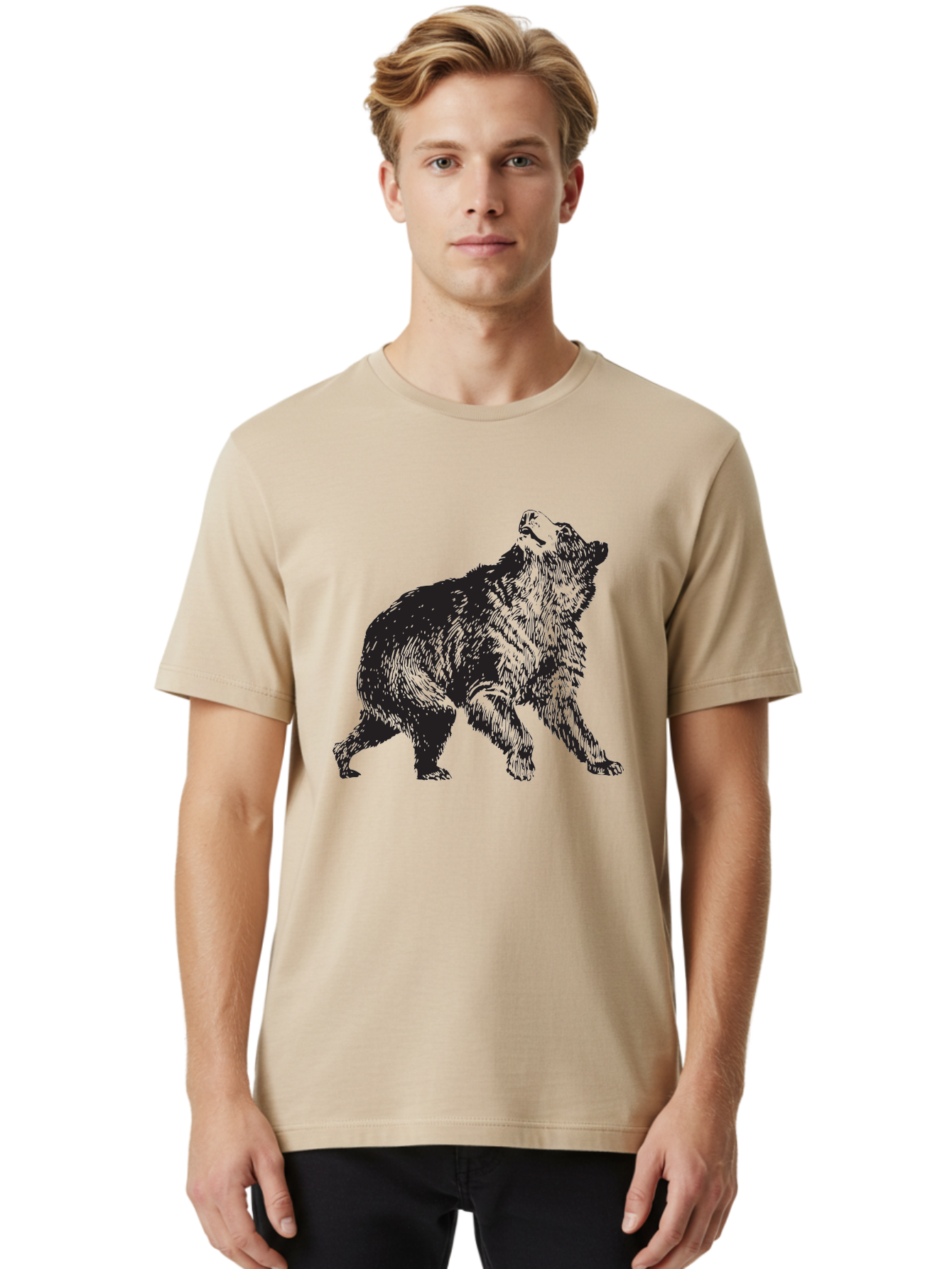 Howling-Wolf Men'S Graphic Tee, 100% Cotton, Comfortable Casual Summer Wear, Machine Washable, Bear Howling, Wild Animal, Wildlife Conservation, Furry Mammal, Roaring Bear, Animal Illustration, Wildlife Art Aad899 28