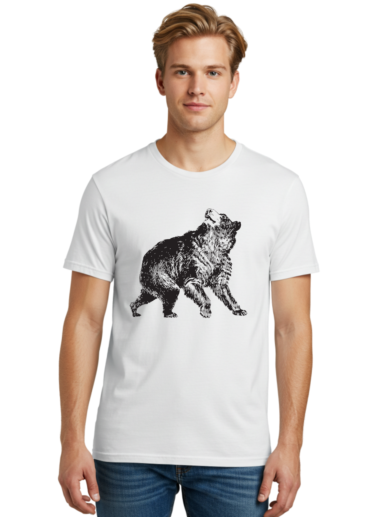 Howling-Wolf Men'S Graphic Tee, 100% Cotton, Comfortable Casual Summer Wear, Machine Washable, Bear Howling, Wild Animal, Wildlife Conservation, Furry Mammal, Roaring Bear, Animal Illustration, Wildlife Art Aad899 6