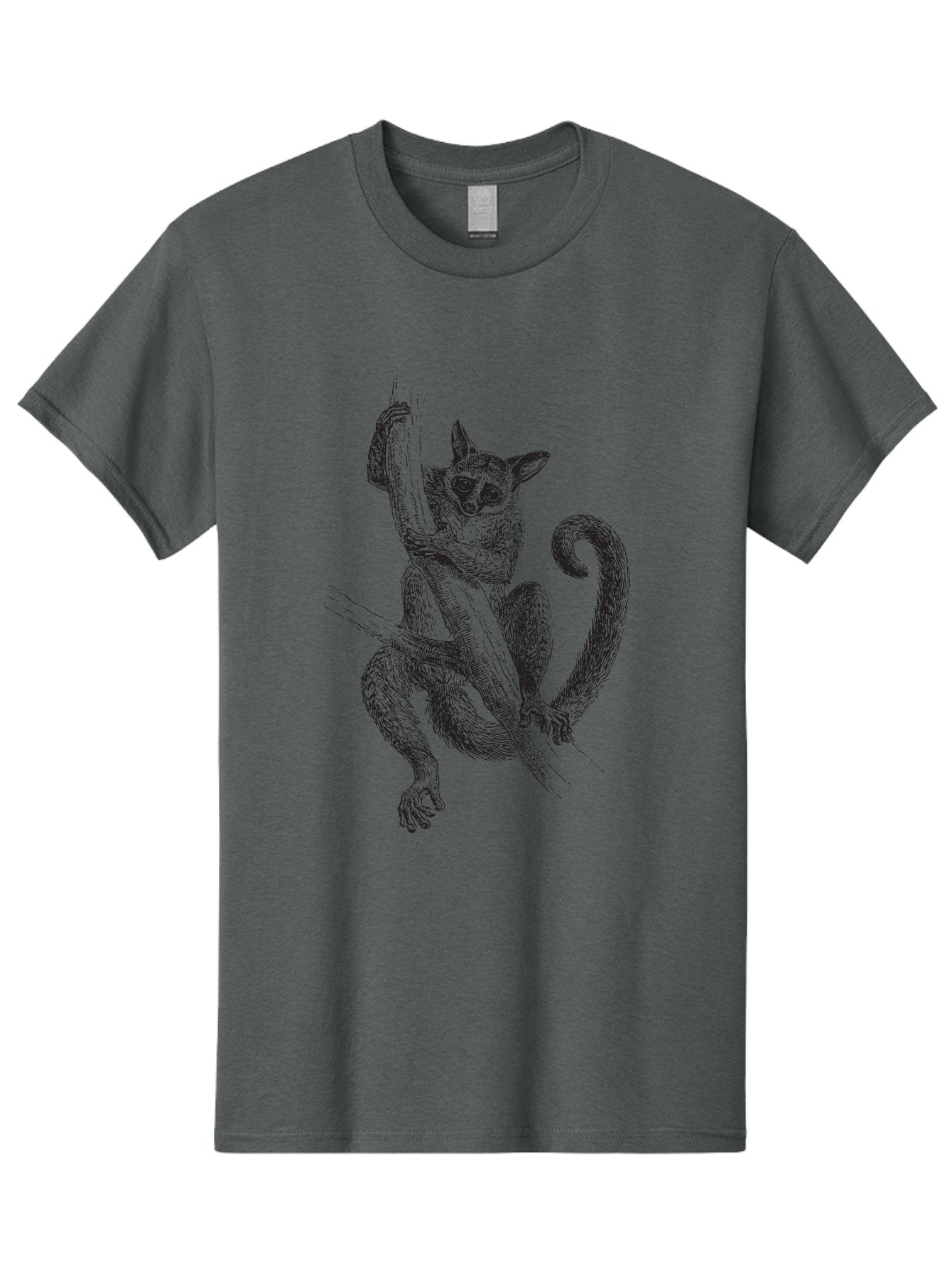 Lemur-Sketch Men'S Graphic Tee, 100% Cotton, Comfortable Casual Summer Wear, Machine Washable, Lemur Hanging From Tree Branch, Wild Animal, Primate, Tropical Forest, Agile Creature, Detailed Illustration, Wildlife Art, Exotic Species, Aad905