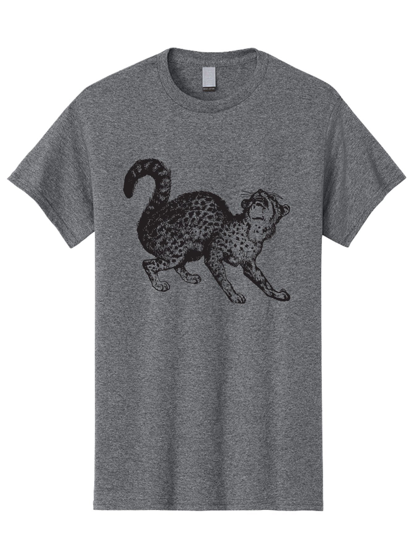 Leopard-1 Men'S Graphic Tee, 100% Cotton, Comfortable Casual Summer Wear, Machine Washable, Leopard, Spotted Fur, Wild Cat, Black Illustration, Dynamic Pose, Wildlife Art, Feline, Animal Graphic, Spotted Pattern Aad906 15