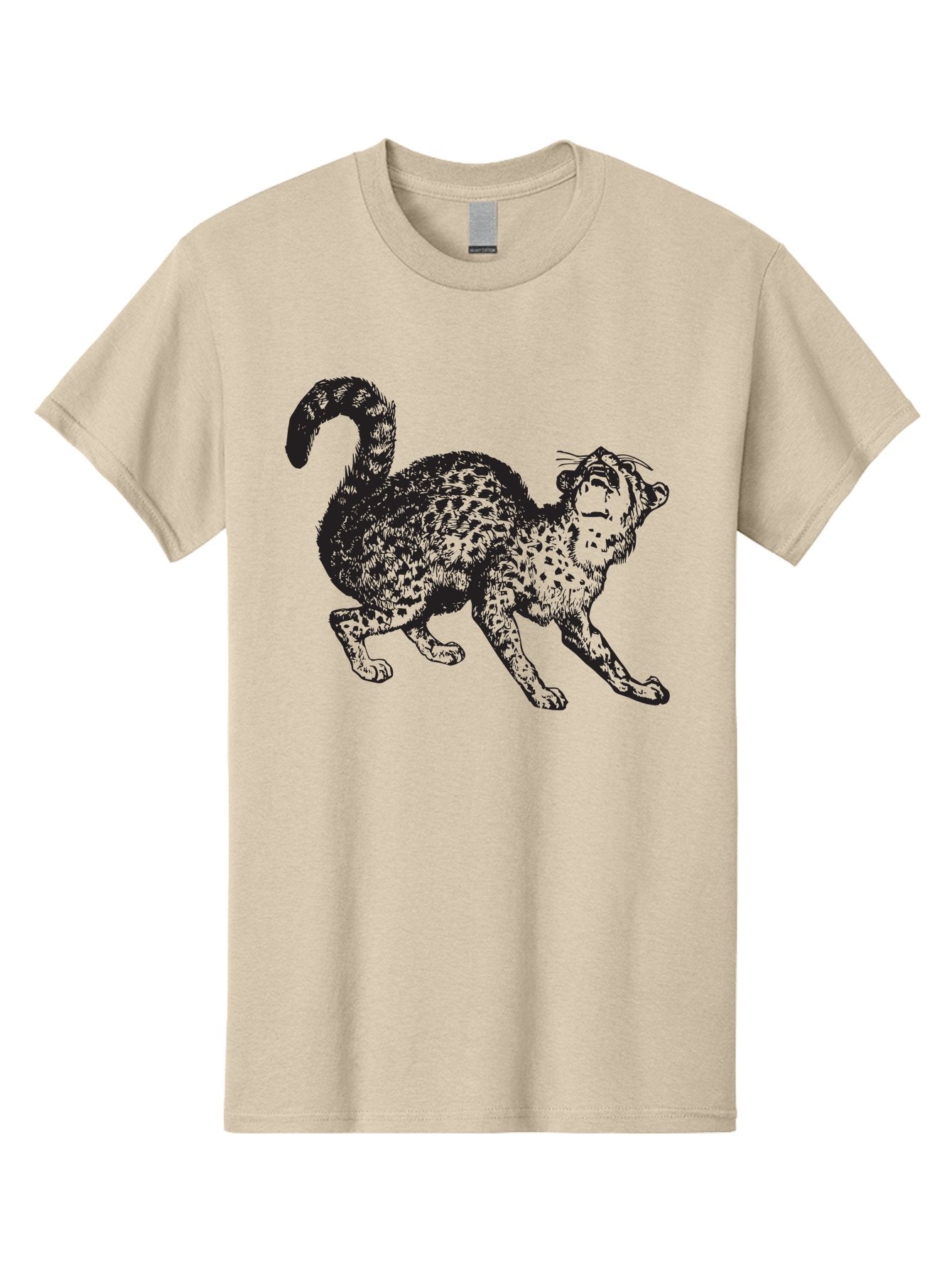 Leopard-1 Men'S Graphic Tee, 100% Cotton, Comfortable Casual Summer Wear, Machine Washable, Leopard, Spotted Fur, Wild Cat, Black Illustration, Dynamic Pose, Wildlife Art, Feline, Animal Graphic, Spotted Pattern Aad906
