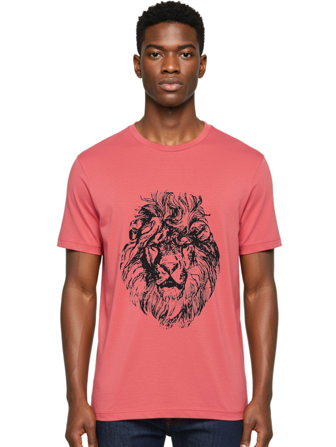Lion-Head-Illustration Men'S Graphic Tee, 100% Cotton, Comfortable Casual Summer Wear, Machine Washable, Lion Face, Majestic Mane, Fierce Expression, Wild Animal, Sketch Art, Bold Lines, Wildlife Symbol, Courageous, Powerful Presence, Aad908 20
