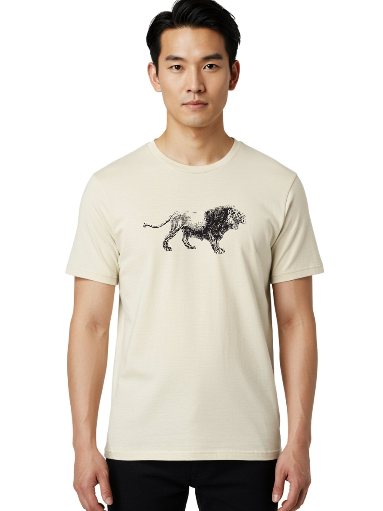 Lion Men'S Graphic Tee, 100% Cotton, Comfortable Casual Summer Wear, Machine Washable, Lion Silhouette, Majestic Animal, Wildlife Art, Fierce Creature, King Of The Jungle, Powerful Mane, Detailed Illustration, Wild Beauty, Aad909 16