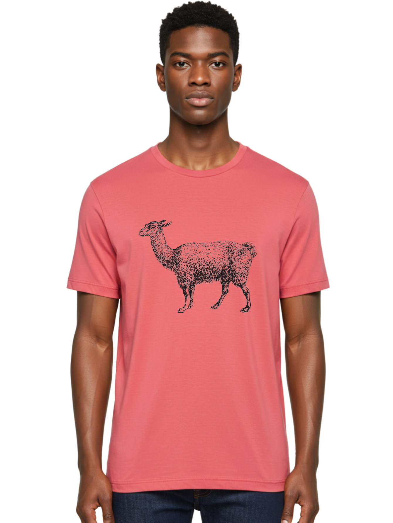 Llama Men'S Graphic Tee, 100% Cotton, Comfortable Casual Summer Wear, Machine Washable, Llama Illustration, Furry Animal, Woolly Texture, Standing Llama, Black And Green Graphic, Animal Art, Simple Design Aad912 10