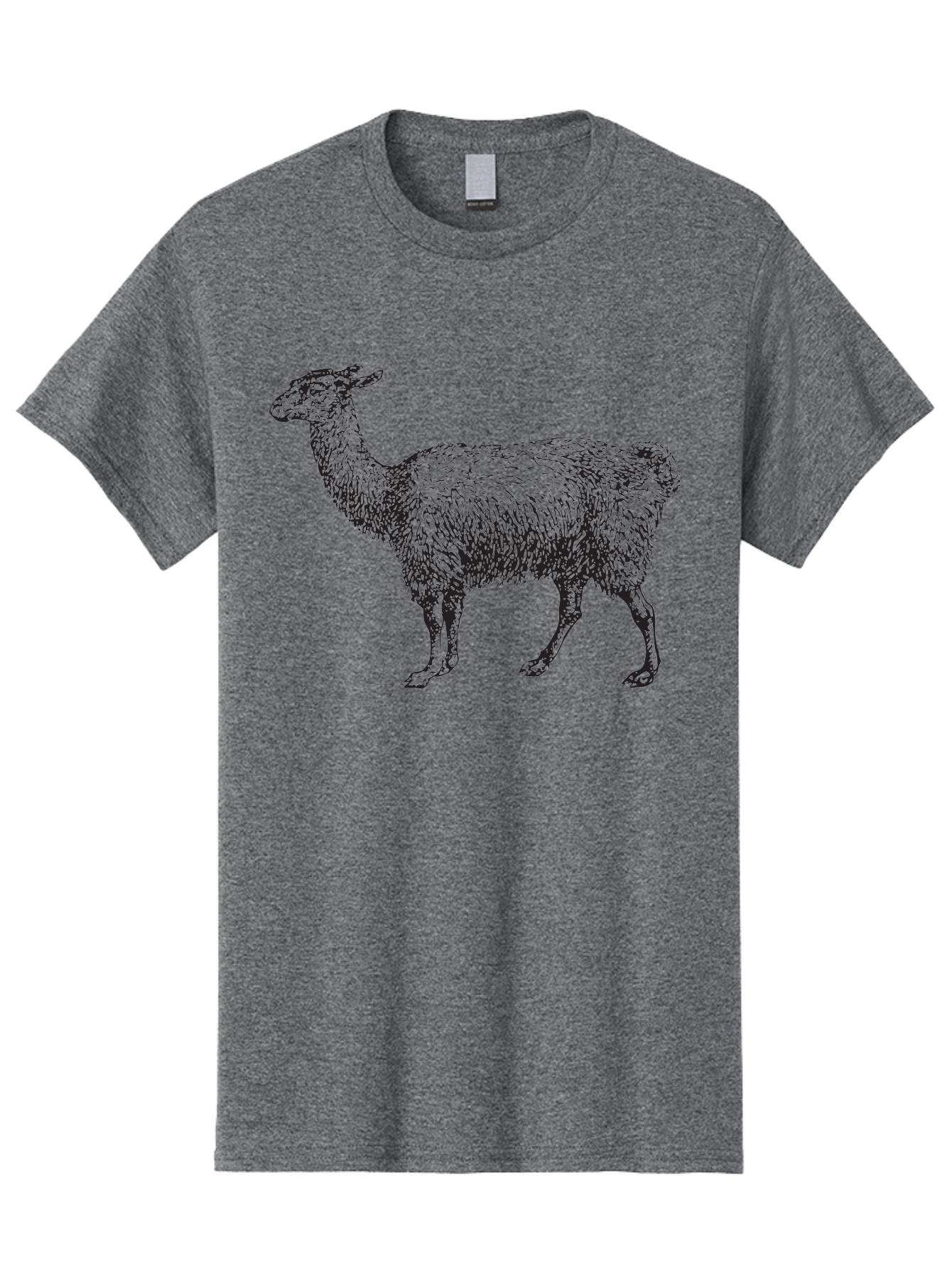 Llama Men'S Graphic Tee, 100% Cotton, Comfortable Casual Summer Wear, Machine Washable, Llama Illustration, Furry Animal, Woolly Texture, Standing Llama, Black And Green Graphic, Animal Art, Simple Design Aad912