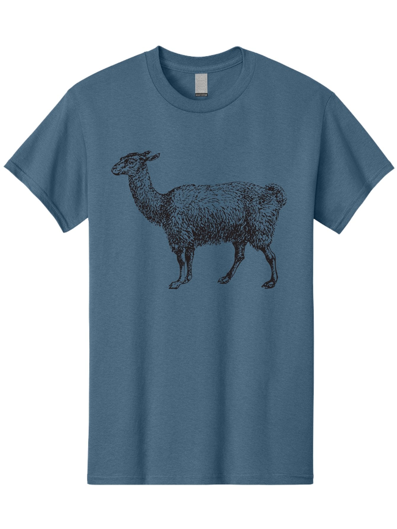 Llama Men'S Graphic Tee, 100% Cotton, Comfortable Casual Summer Wear, Machine Washable, Llama Illustration, Furry Animal, Woolly Texture, Standing Llama, Black And Green Graphic, Animal Art, Simple Design Aad912