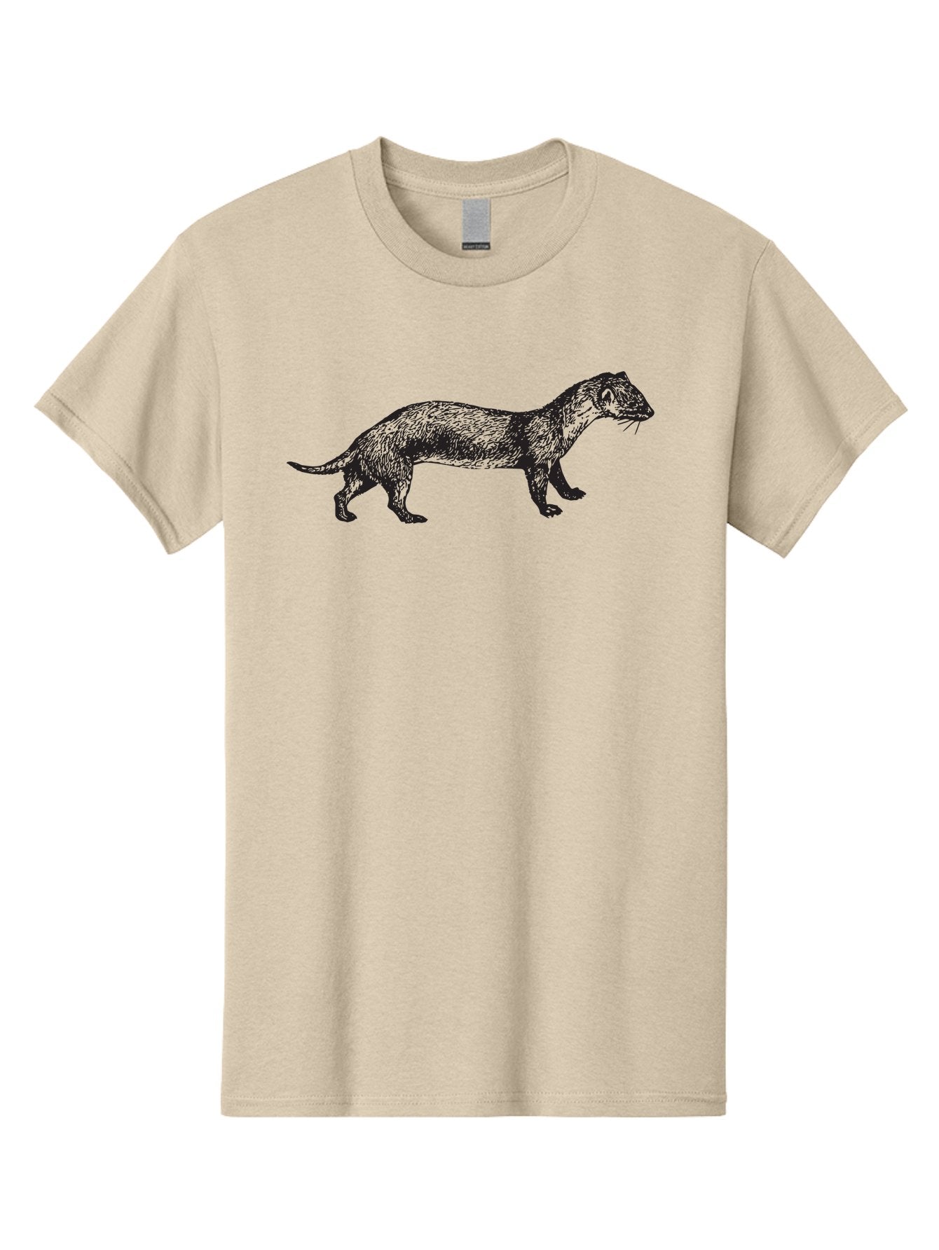 Mongoose-Sketch Men'S Graphic Tee, 100% Cotton, Comfortable Casual Summer Wear, Machine Washable, Ferret Illustration, Animal Art, Wildlife Drawing, Black And Green, Detailed Sketch, Mammal Portrait, Whiskers, Furry Texture, Cartoon Style Aad914 3
