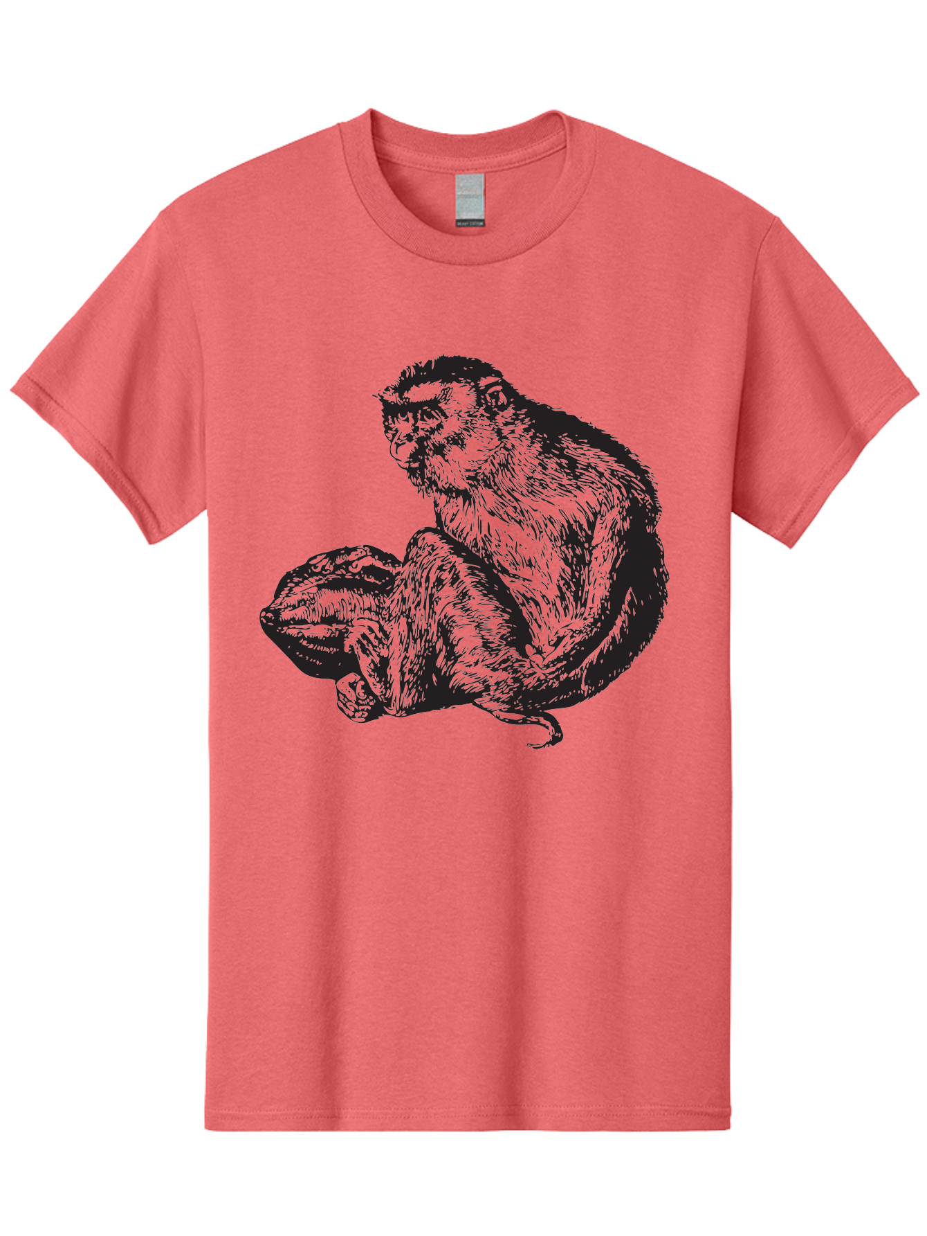 Monkey-And-Baby Men'S Graphic Tee, 100% Cotton, Comfortable Casual Summer Wear, Machine Washable, Monkey Holding Baby Monkey, Primate Love, Primate Family, Animal Bonding, Nurturing, Wildlife Illustration, Detailed Drawing Aad915 25