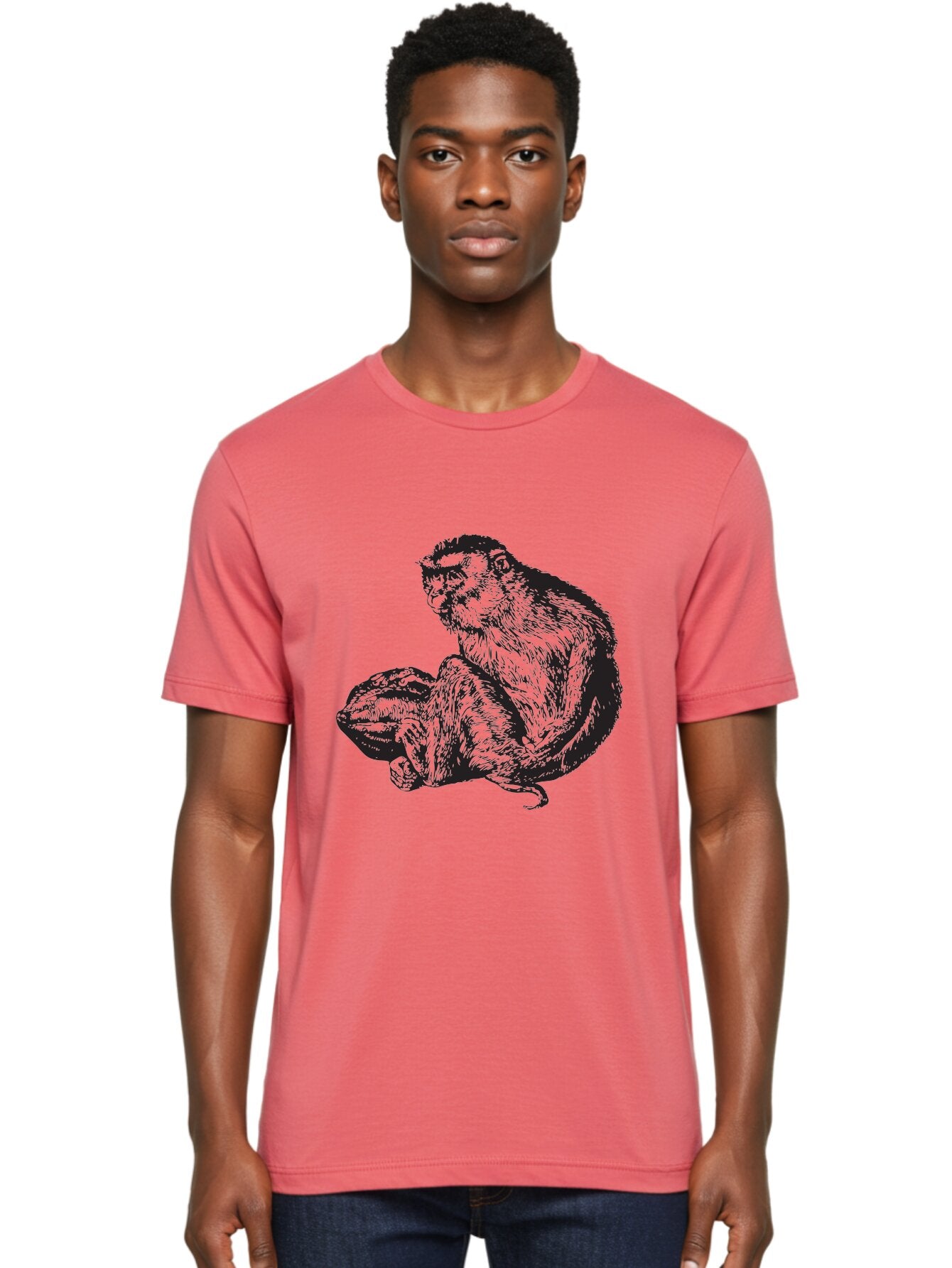 Monkey-And-Baby Men'S Graphic Tee, 100% Cotton, Comfortable Casual Summer Wear, Machine Washable, Monkey Holding Baby Monkey, Primate Love, Primate Family, Animal Bonding, Nurturing, Wildlife Illustration, Detailed Drawing Aad915 16
