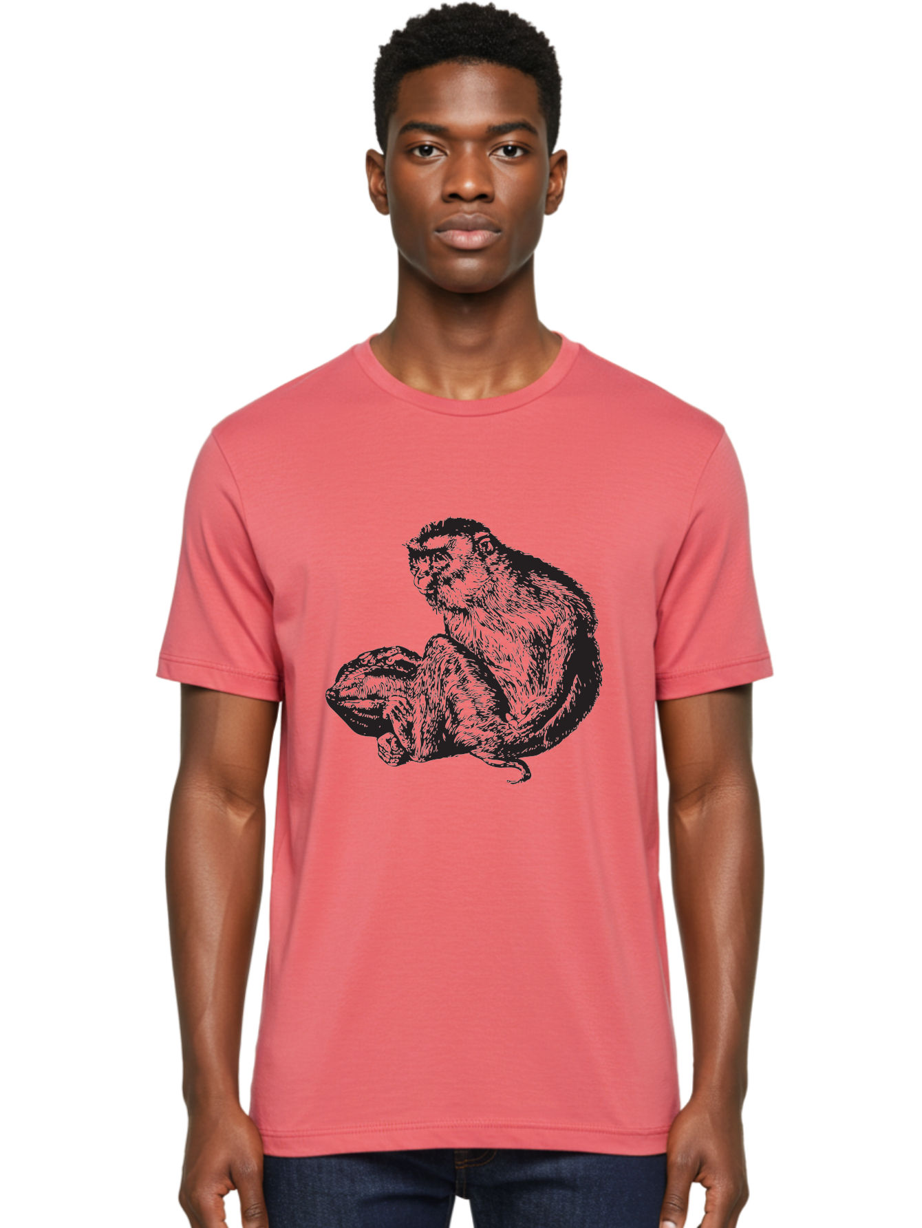 Monkey-And-Baby Men'S Graphic Tee, 100% Cotton, Comfortable Casual Summer Wear, Machine Washable, Monkey Holding Baby Monkey, Primate Love, Primate Family, Animal Bonding, Nurturing, Wildlife Illustration, Detailed Drawing Aad915 26