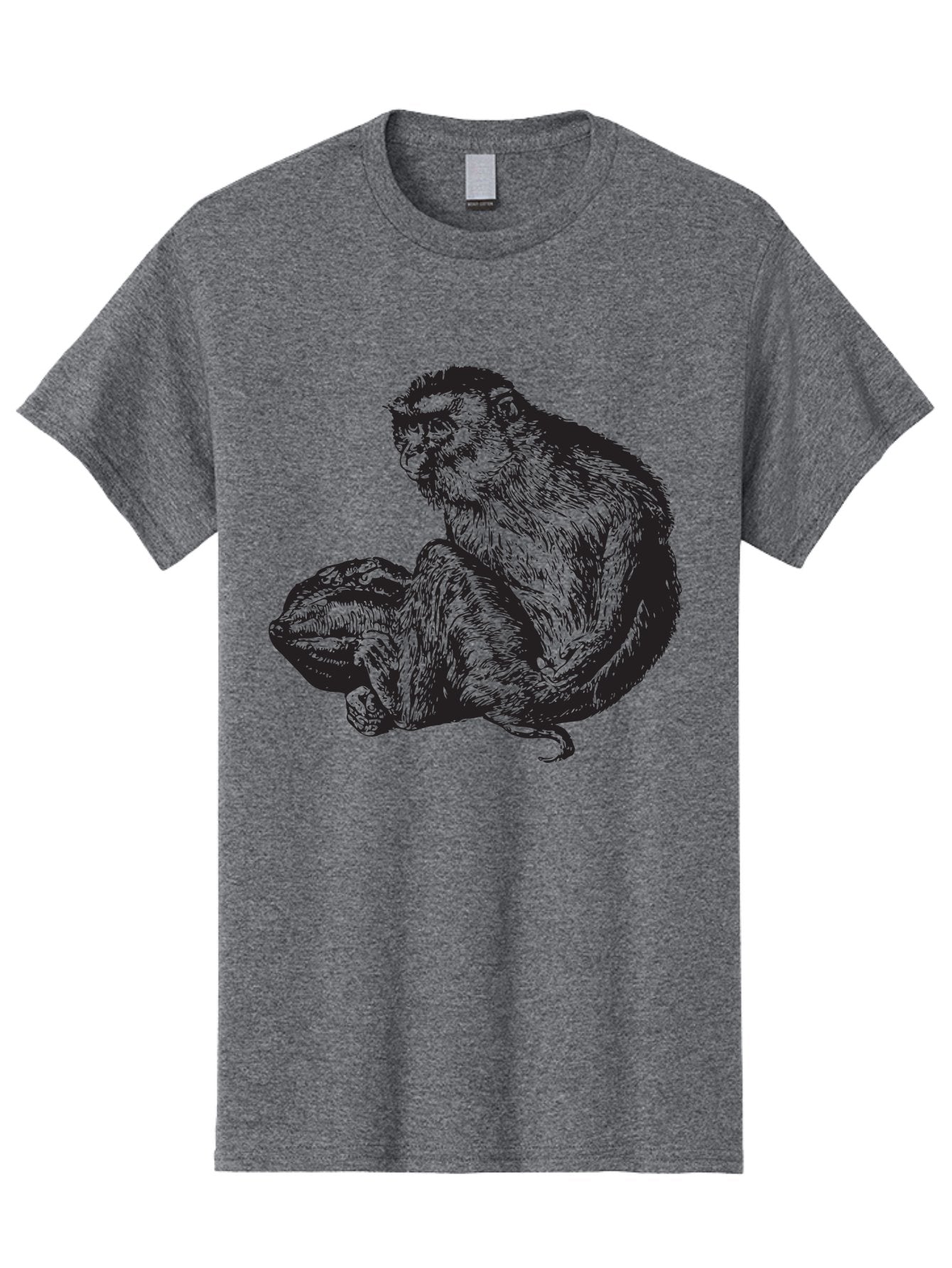 Monkey-And-Baby Men'S Graphic Tee, 100% Cotton, Comfortable Casual Summer Wear, Machine Washable, Monkey Holding Baby Monkey, Primate Love, Primate Family, Animal Bonding, Nurturing, Wildlife Illustration, Detailed Drawing Aad915 15